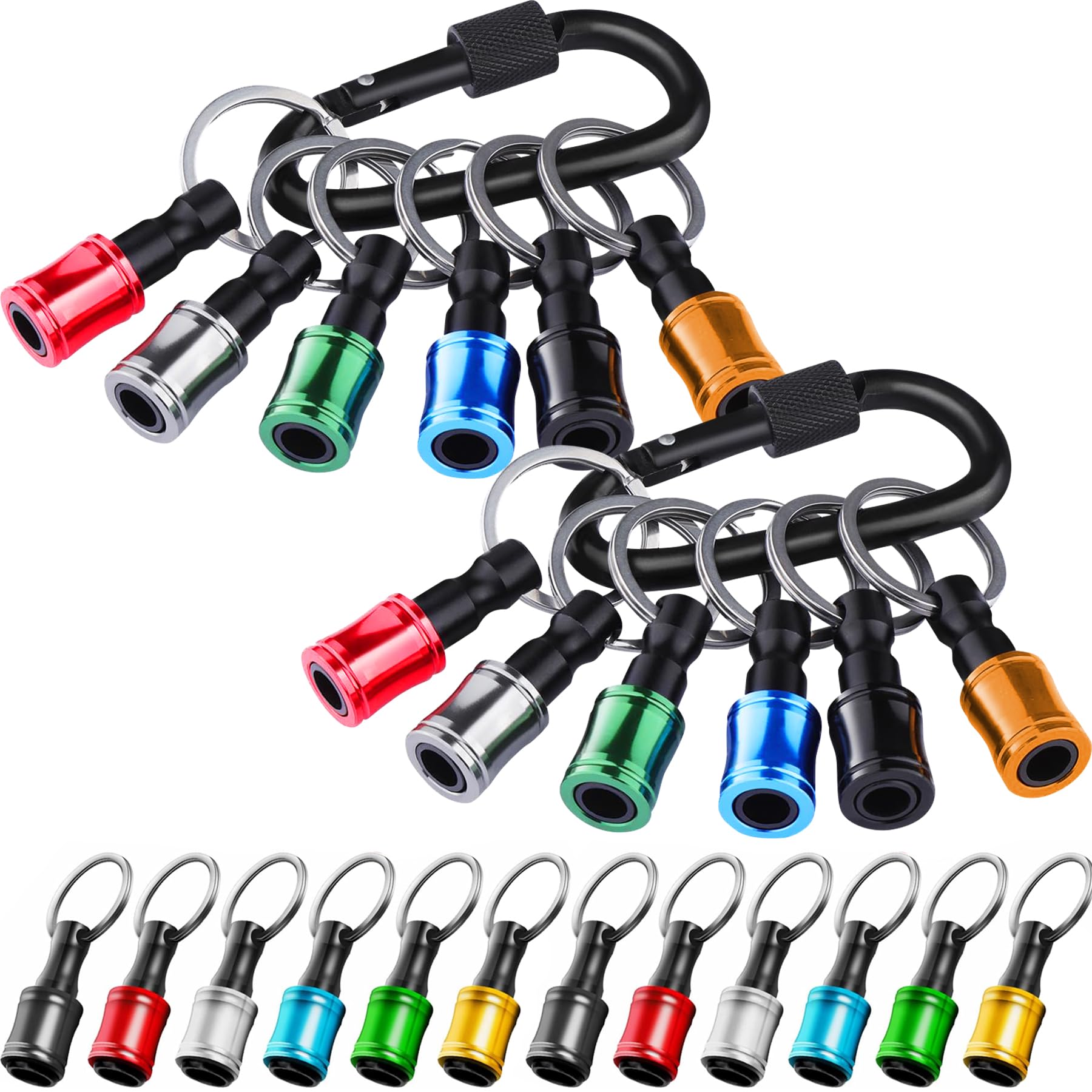 12 Pcs 1/4 Inch Hex Shank Screwdriver Bit Holder Set with Carabiner - Portable Drill Bit Extension Bar Keychain for Screwdriver & Drill Bits - Ideal for DIY Projects, Home Repairs & Professional Tool Kits (12 Pieces)