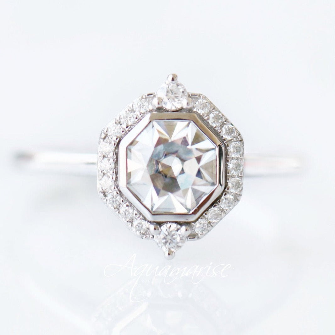 Octavia 14K White Gold Moissanite Engagement Ring for Women - Perfect for Proposals, Weddings & Anniversaries
