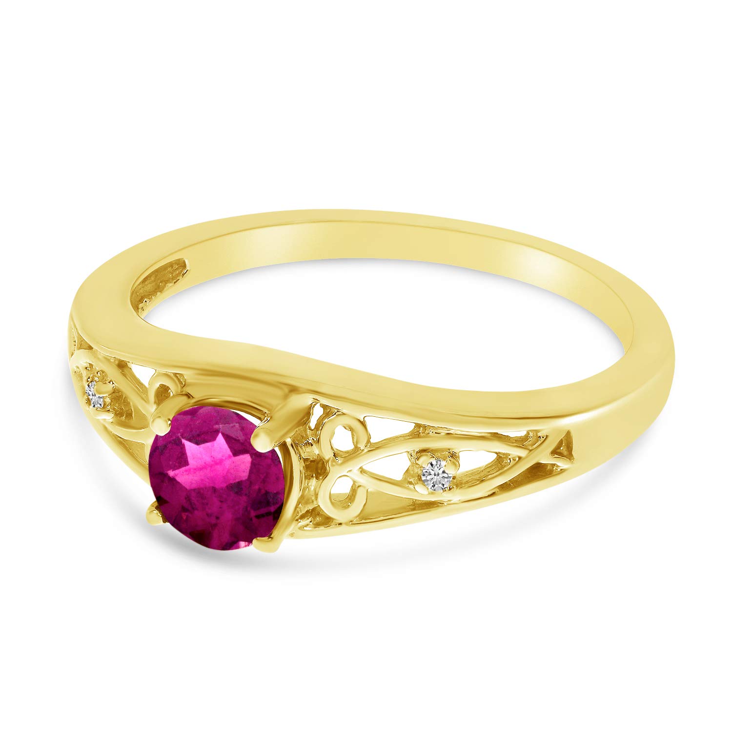 10K Yellow Gold Round Pink Topaz and Diamond Ring for Women - Elegant Birthstone Jewelry Gift for Anniversary, Engagement, or Special Occasion