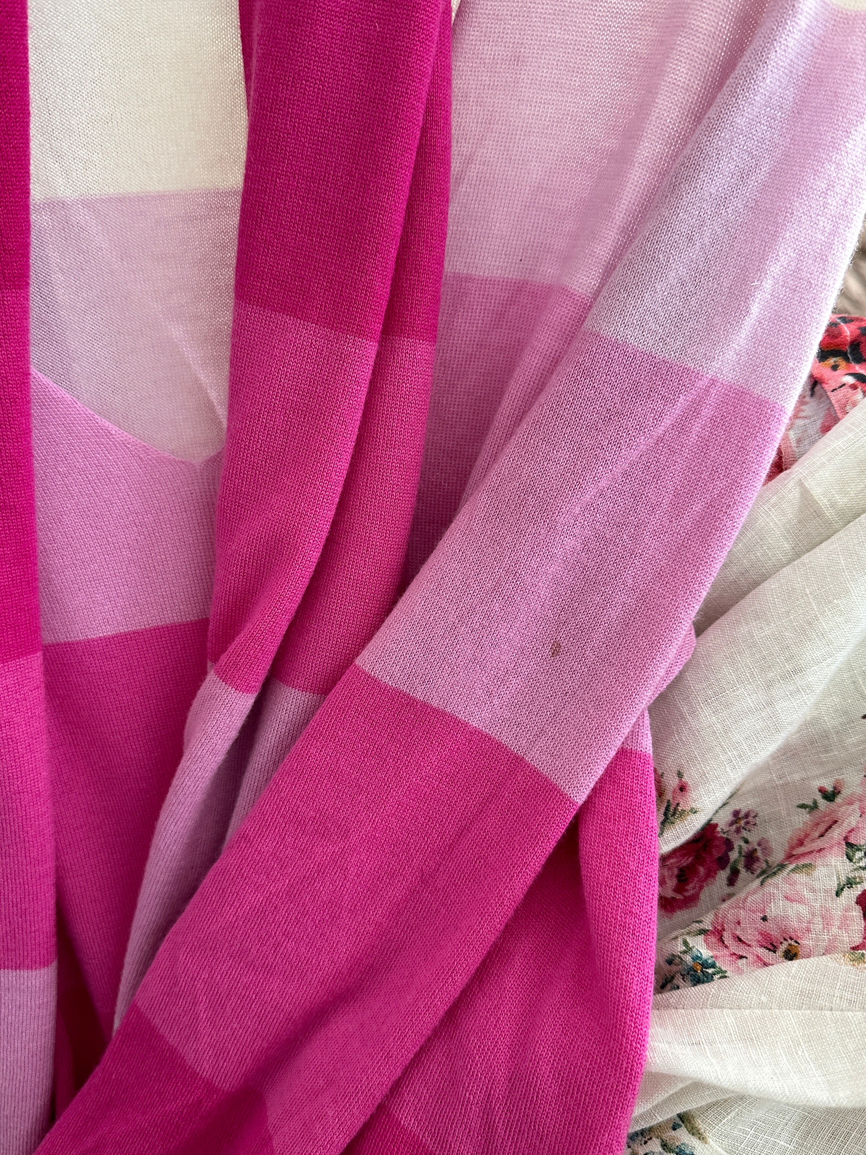 Chanel 05C Pink Cashmere Striped V-Neck Sweater and Scarf Set - Luxury Women's Knitwear for Fall & Winter - Perfect for Office, Date Night and Holiday Outfits