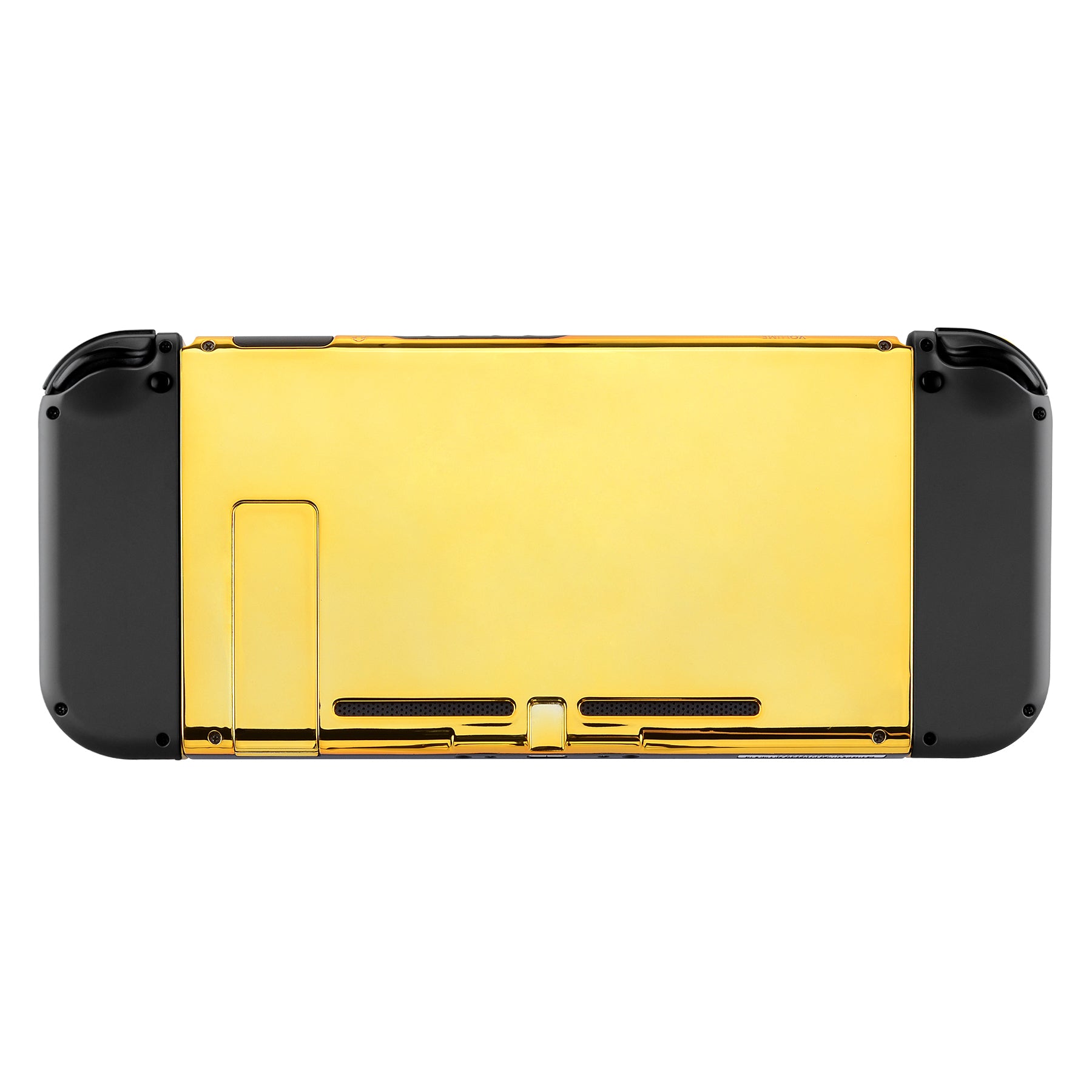 eXtremeRate Chrome Gold Back Plate DIY Replacement Shell Case with Kickstand for Nintendo Switch - Upgrade Your Console for Gaming & Travel