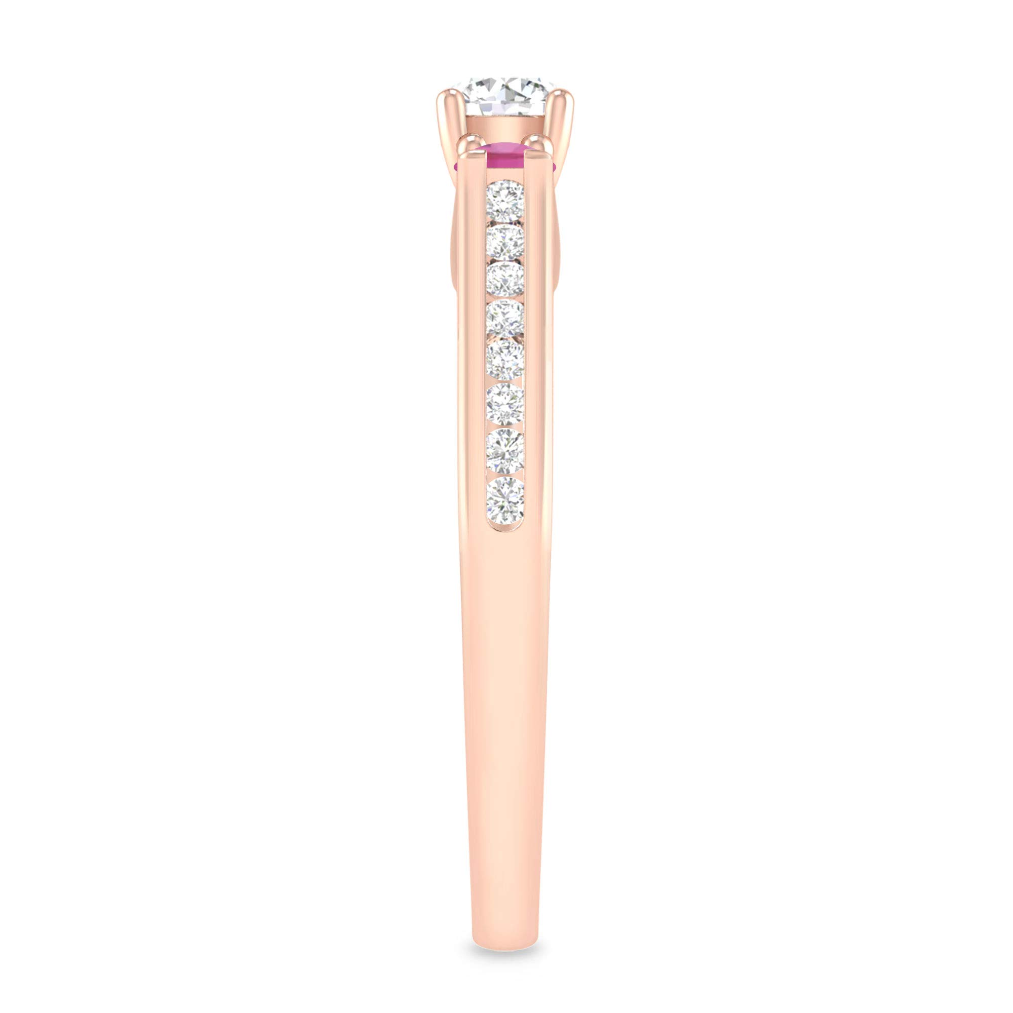 10K Gold 1/2 Carat Round Diamond & Pink Tourmaline Three Stone Engagement Ring | Size 5-8 | H-I Color | I2-I3 Clarity | Wedding Proposal, Promise Ring, Anniversary Gift | Perfect for Romantic Occasions & Special Celebrations