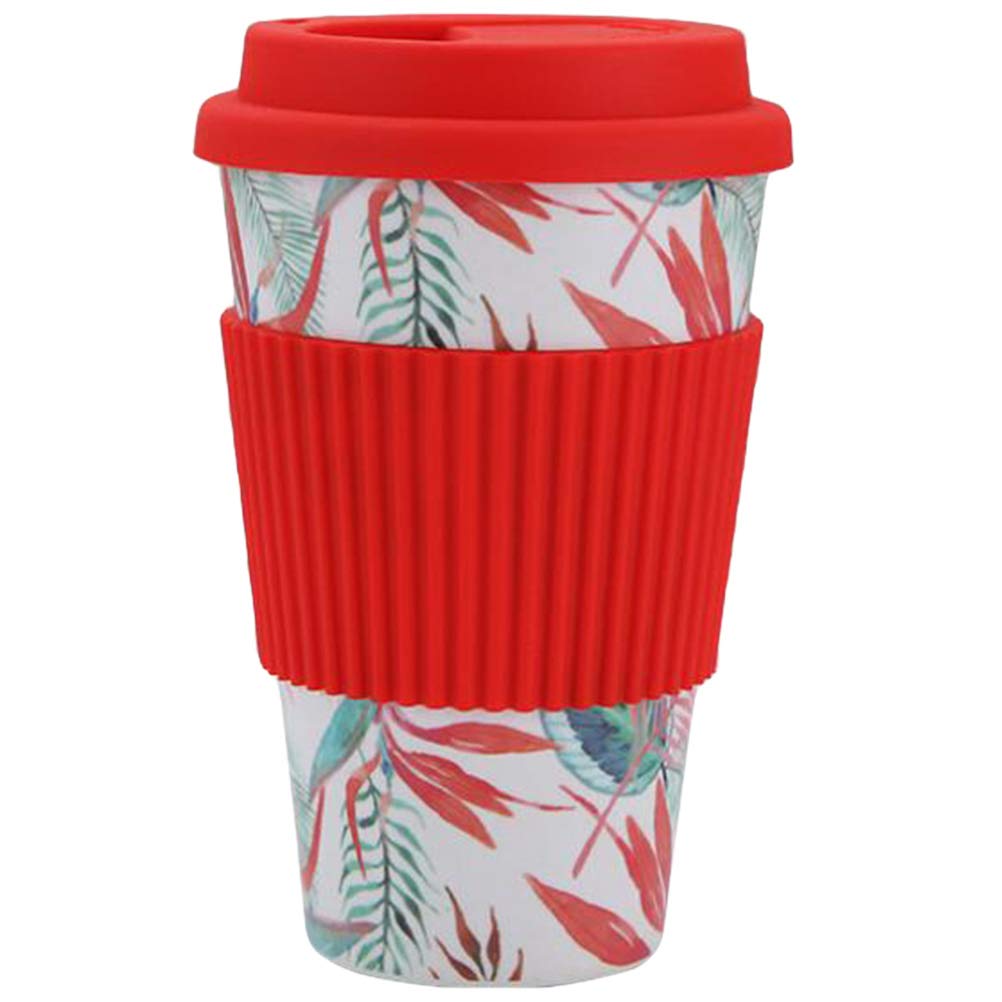 DOITOOL 12oz Bamboo Fiber Coffee Cup with Lid - Eco-Friendly Travel Mug for Hot & Cold Drinks - Perfect for Cafe, Office, Commute & Outdoor Use (Red)