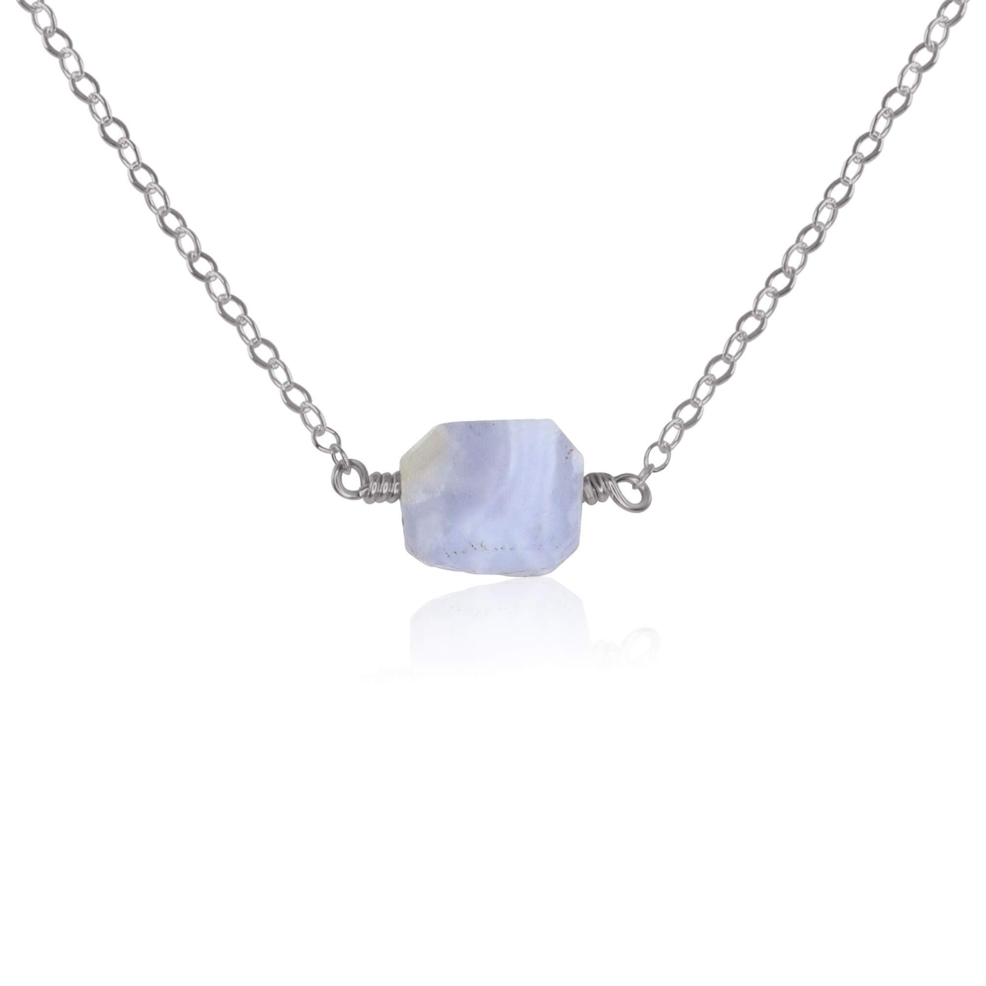 Raw Blue Lace Agate Crystal Nugget Necklace - Natural Healing Stone Jewelry for Women - Perfect for Meditation, Energy Healing & Spiritual Gifts