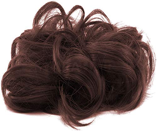 Messy Hair Bun Extensions for Women - Synthetic Hair Donut Updo Ponytail Scrunchies (2-Pack, #30 Dark Brown & Light Auburn) - Perfect for Casual, Work & Special Occasions