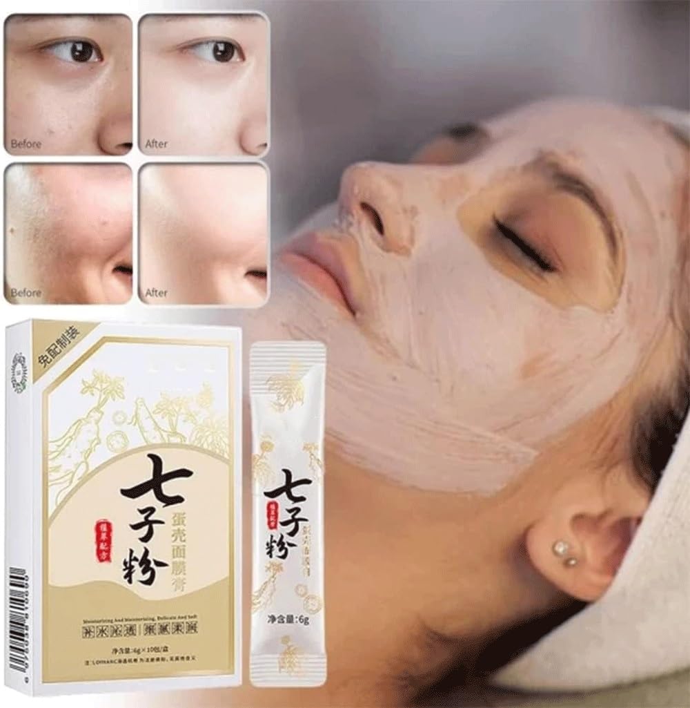 Seven Seeds Powder Eggshell Mask Cream - Qizi Eggshell Facial Mask with Egg Essence, 7 Kinds of White Herbs for Brightening (Pack of 4, 16 Masks Total) | Hydrating & Whitening Face Treatment for Dry Skin, Perfect for Night Routine & Spa Days