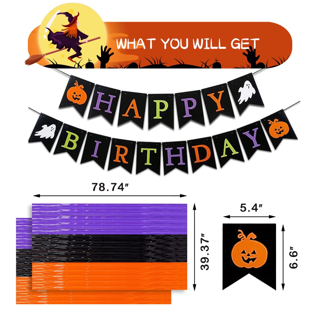 Halloween Birthday Party Decorations Set - Happy Birthday Halloween Banner, Balloons, Cake Topper & Fringe Curtain for Spooky Birthday Celebrations - Perfect for Halloween Themed Parties, Home Decor & Festive Gatherings