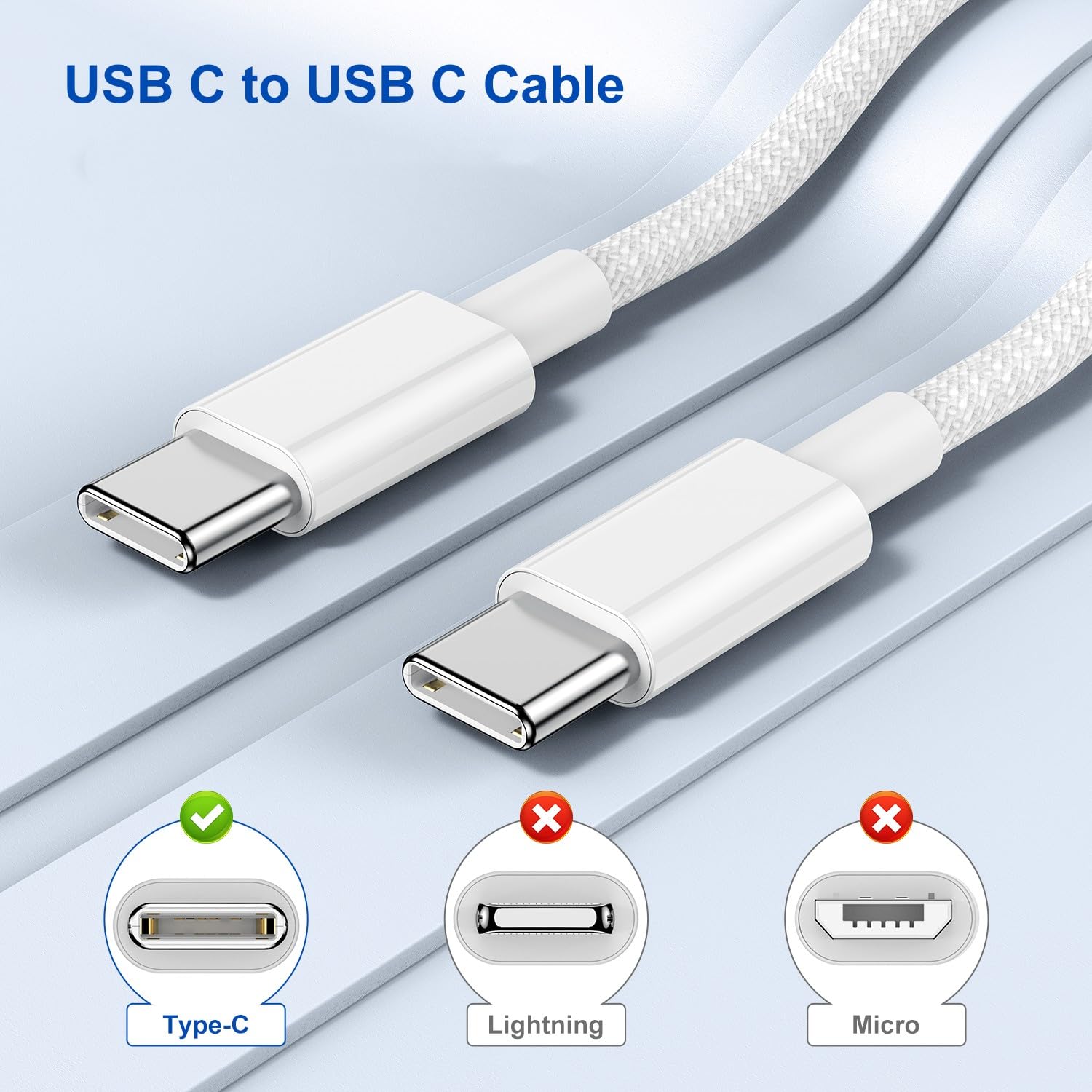 2-Pack USB C to USB C Fast Charging Cable 6ft Nylon Braided - Compatible with iPhone 15, MacBook, iPad Air/Mini/Pro, Samsung Galaxy S23/S22 Series - High-Speed Data Sync & Fast Charging for Home, Office & Travel