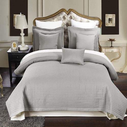 Luxury Checkered Quilted Coverlet Set - Wrinkle-Free 2-3pc Full/Queen Size Gray for Bedroom Decor