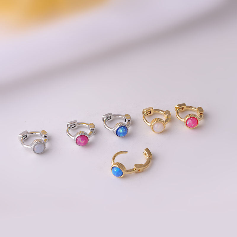 18K Gold Huggie Hoop Earrings with Opal - Small Cartilage Hoops for Women | Dainty Everyday Jewelry, Perfect for Work, Date Night & Gifts
