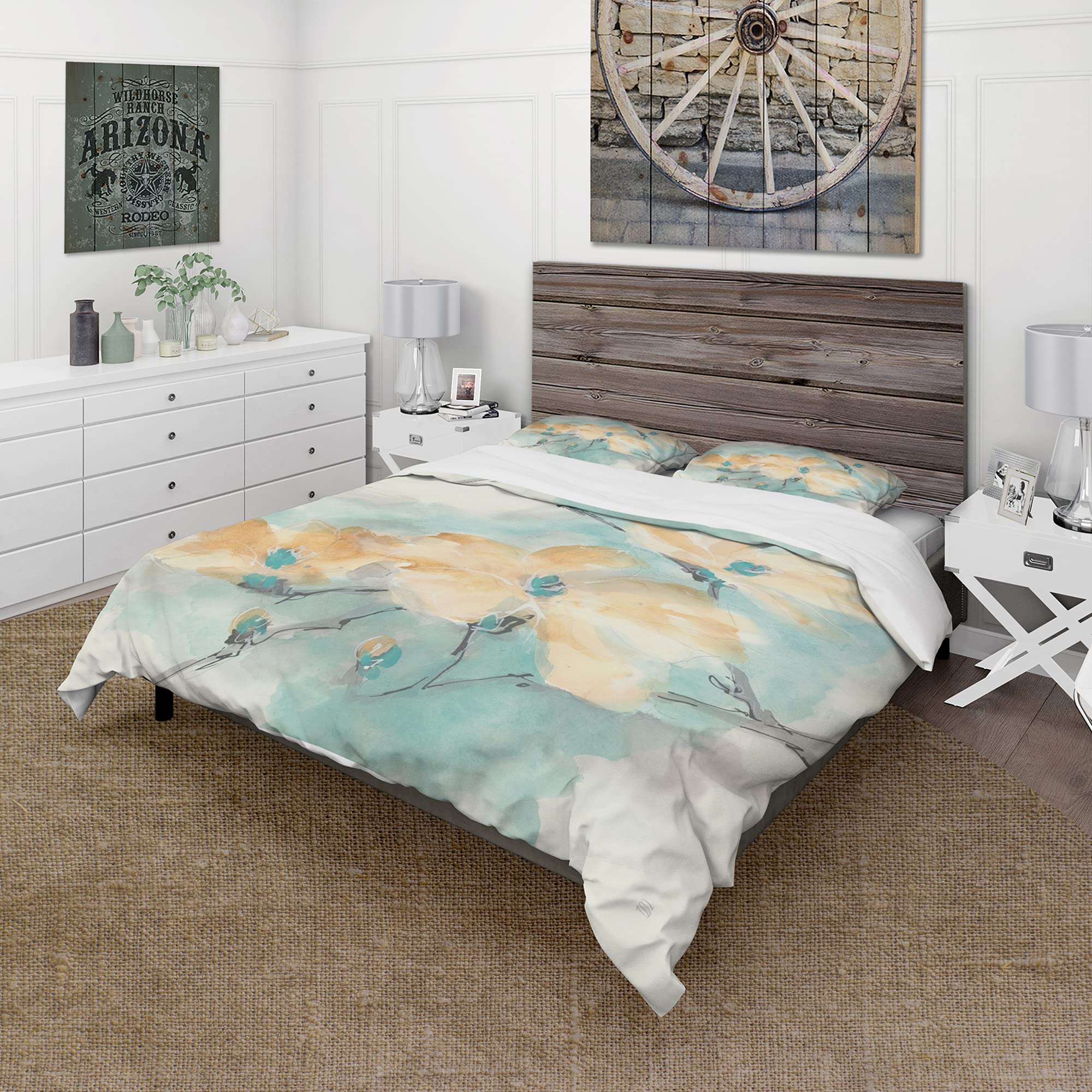 DesignQ Teal Buds II Traditional Duvet Cover Set - Blue Floral Twin Size 3-Piece Bedding Set for All Seasons | Perfect for Guest Rooms, Dormitories & Cozy Bedroom Decor