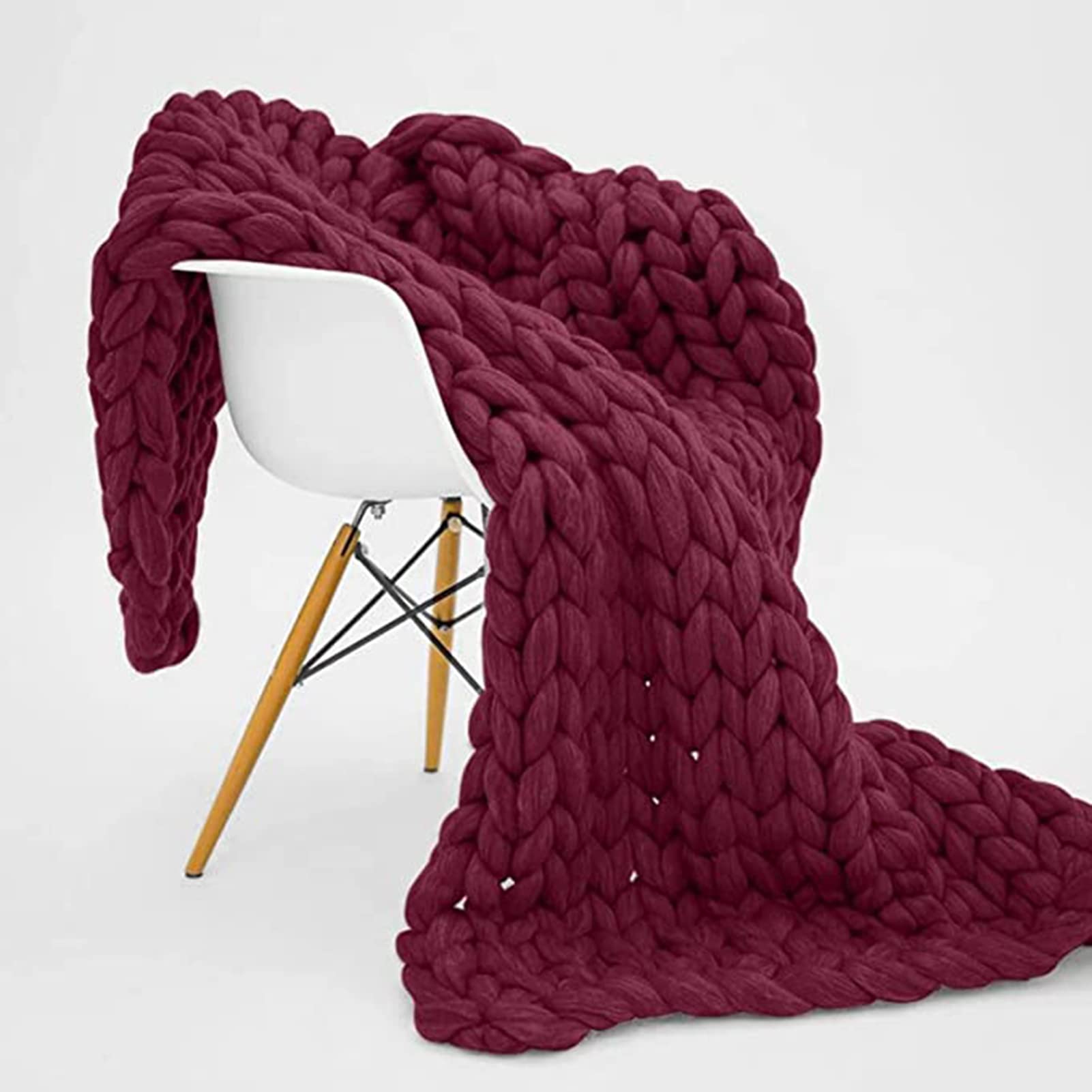 LIERITIYU 39x39 Inch Chunky Knit Blanket Throw - Extra Large Knitted Blanket for Adults, Soft Crochet Rope Blanket in Wine Red (100x100cm) - Perfect for Sofa, Bed, Couch & Home Decor