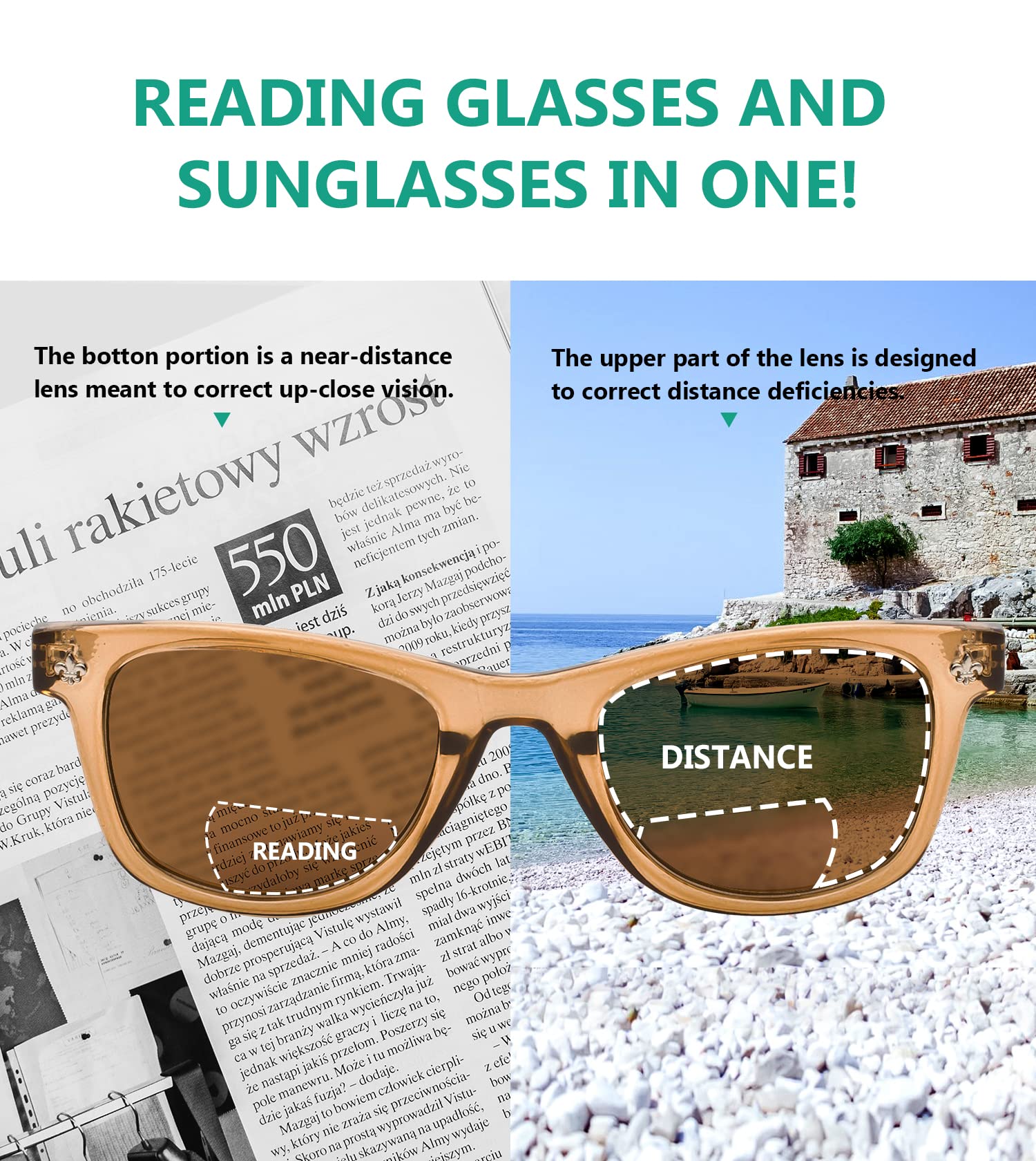 Eyekepper Classic Bifocal Reading Sunglasses for Women - 5 Pack UV Protection Glasses - Perfect for Reading, Driving & Outdoor Activities
