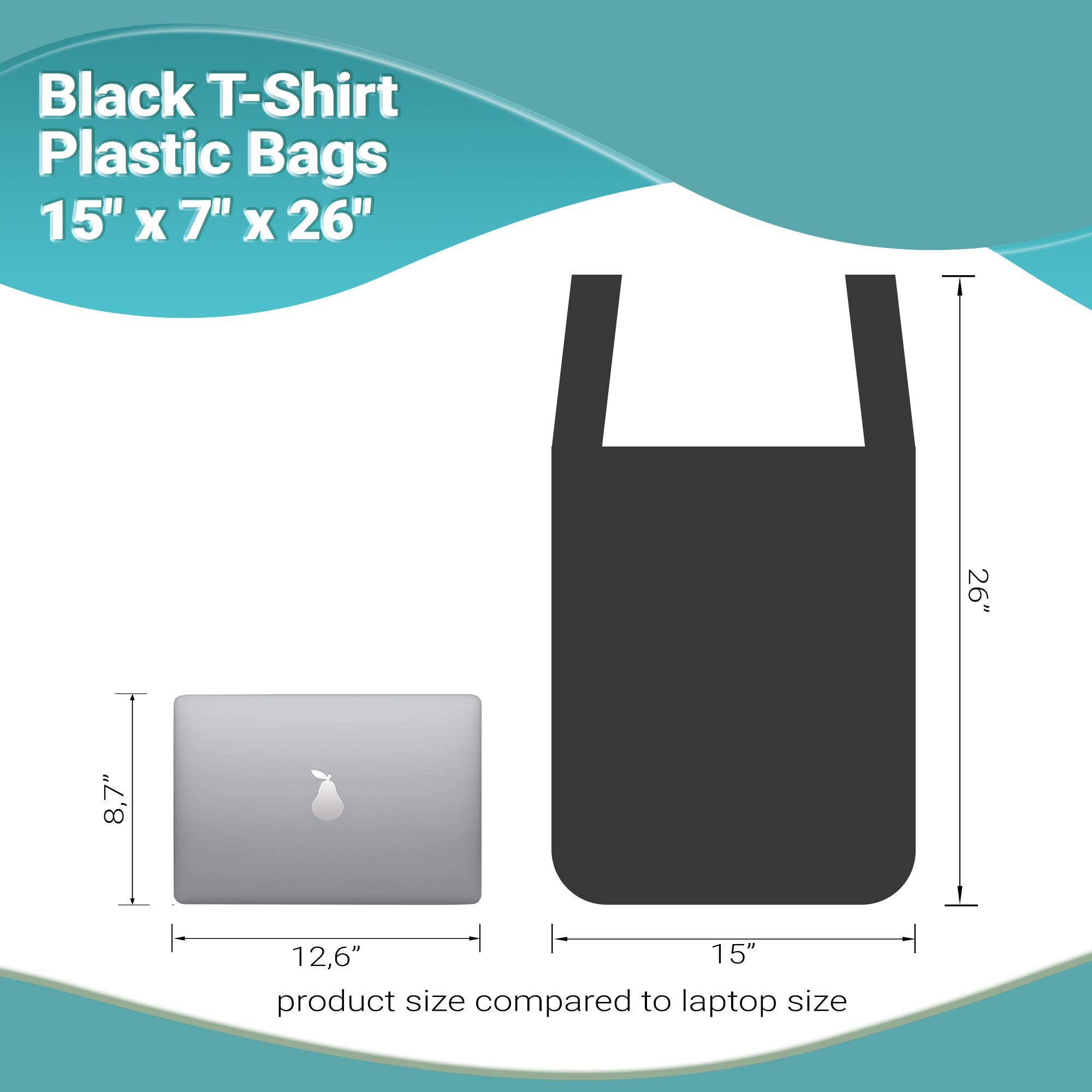 APQ 500 Pack Black Plastic Shopping Bags 15x7x26 Inches - 0.65 Mil Thickness Unprinted T-Shirt Bags with Handles for Retail, Grocery & Clothing Stores | Durable Polyethylene Carry Out Bags for Shopping, Packaging & Store Merchandise