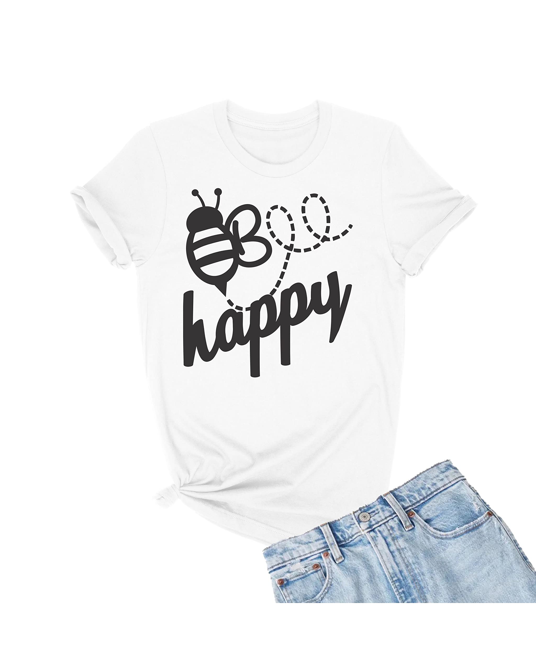 Go All Out Adult Bee Happy T-Shirt - Funny Cute Bee Graphic Tee for Men & Women - Perfect for Beekeepers, Gardeners & Nature Lovers