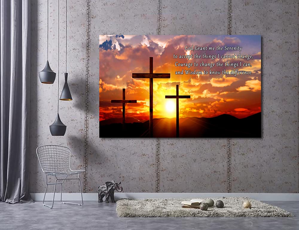 AMART SUN Bible Verses Canvas Wall Art - Christian Scripture Painting with Crosses, Jesus Religious Home & Office Decor - Large Framed Ready to Hang Canvas for Living Room, Bedroom, Church (16x24 inches)
