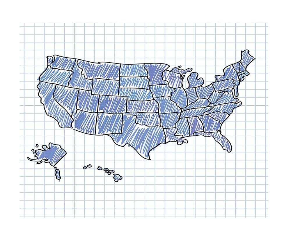 116x83 Inches Hand Drawn US Map Wall Mural - Sketchy Doodle Cartography Peel and Stick Self-Adhesive Wallpaper | Removable Large Wall Sticker for Home Office Decor | Perfect for Geography Classrooms, Kids' Rooms & Creative Workspaces