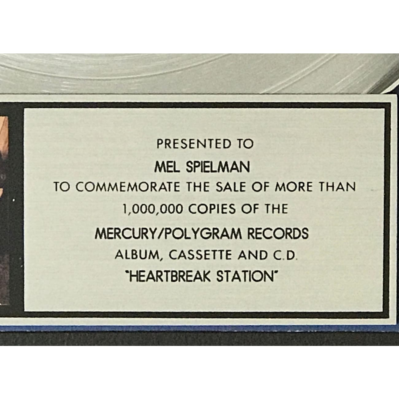 Cinderella Heartbreak Station RIAA Platinum Album Award - Vintage Rock Music Collectible for Fans & Display