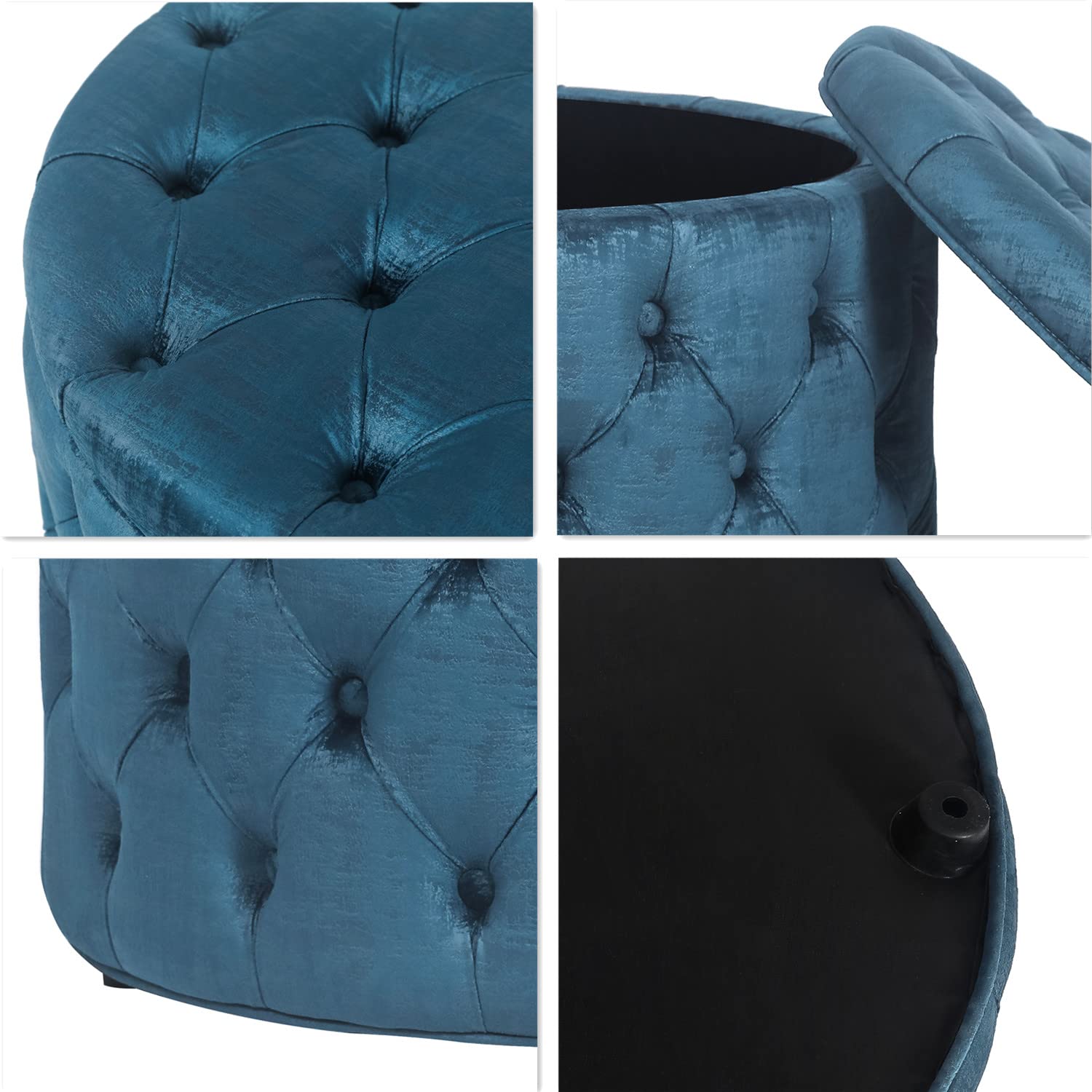 Joveco Round Storage Ottoman with Removable Top - Button Tufted Upholstered Bench, Coffee Table & Footrest Stool for Living Room, Bedroom & Entryway - Perfect for Extra Seating & Hidden Storage (Blue)