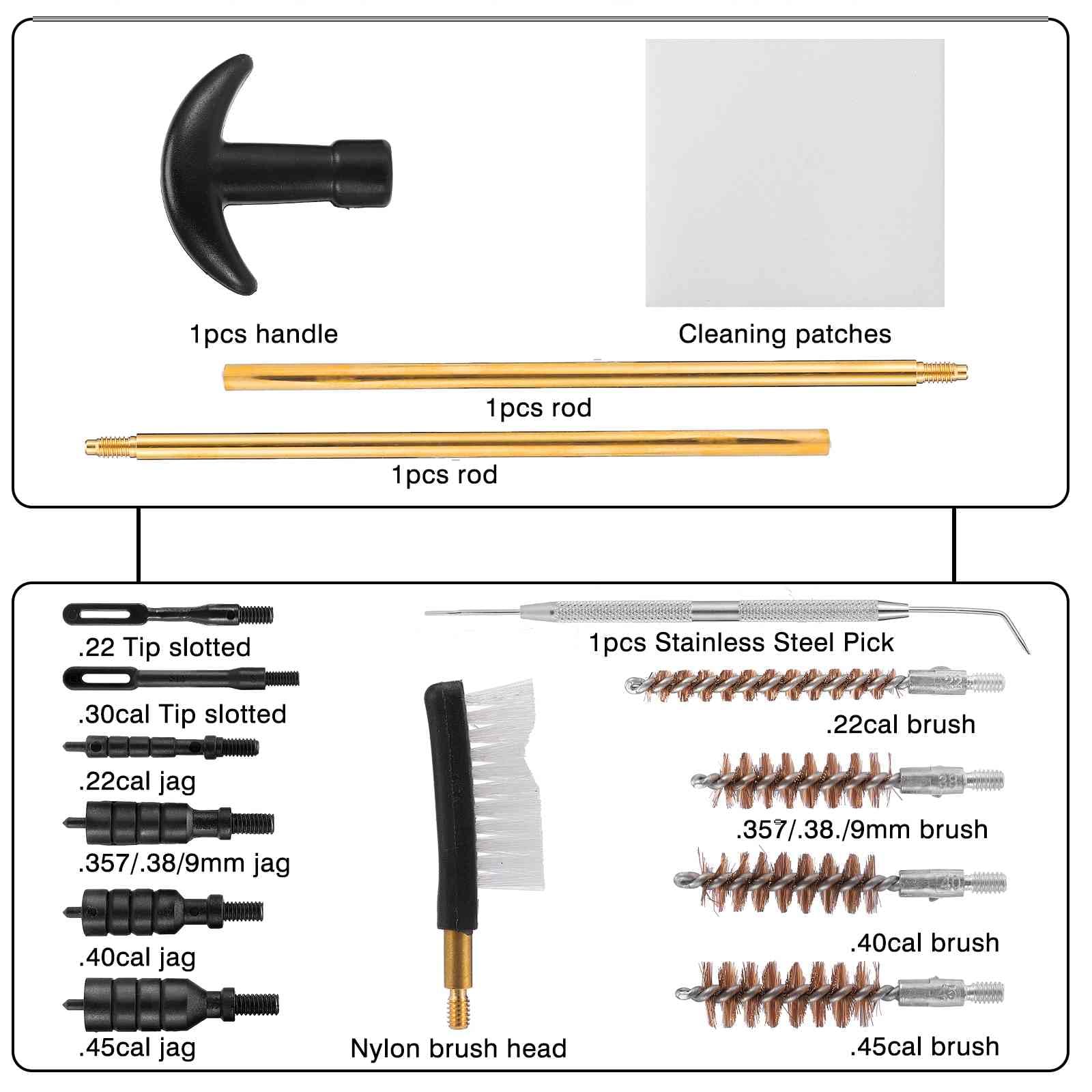 Universal Handgun Cleaning Kit for Claridge Hi-Tec/Goncz Pistols - 9×19mm Parabellum Pistol Maintenance Set with Bronze Bore Brush, Metal Jags & Compact Zippered Case | Perfect for Range Days & Home Gun Care