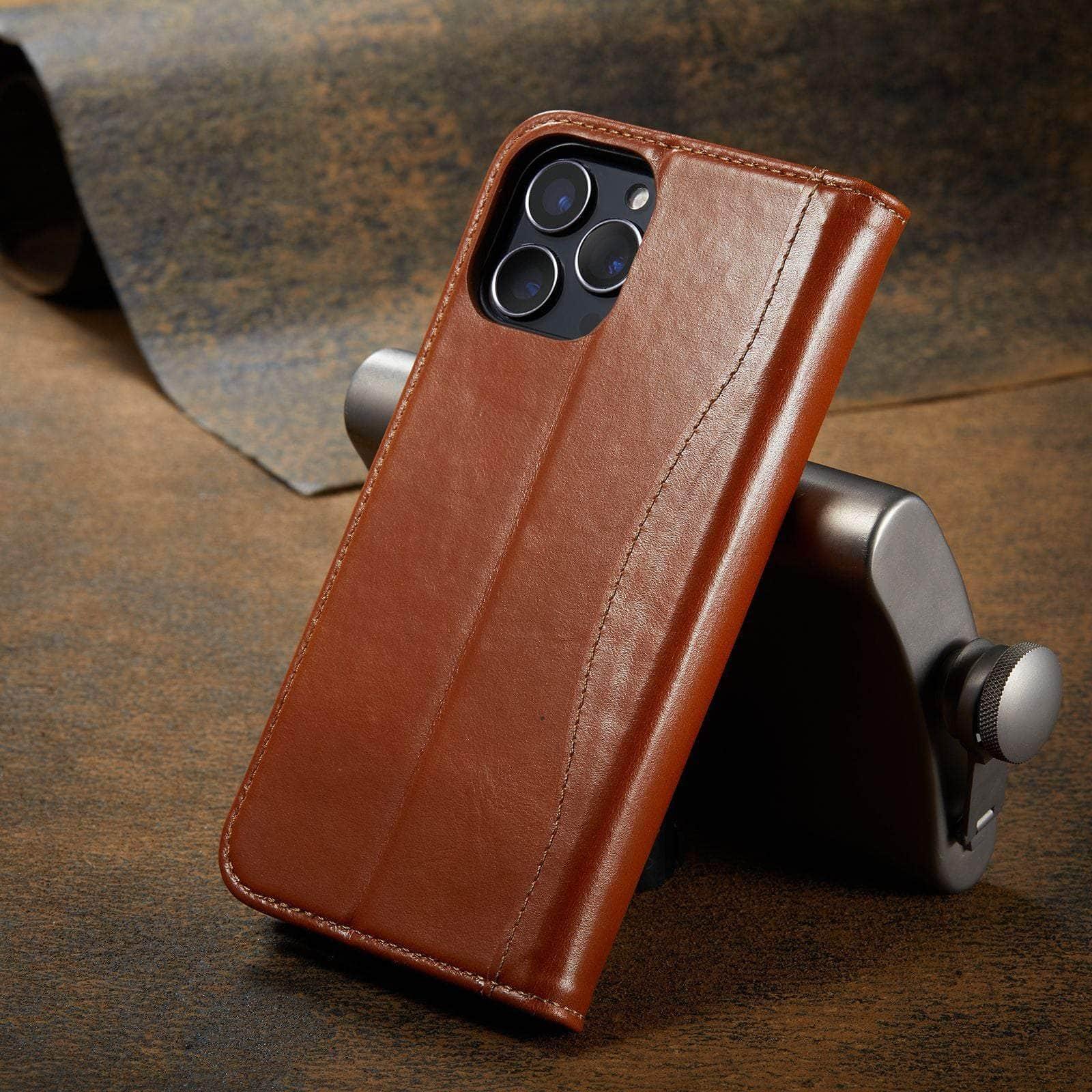 Genuine Leather Magnetic Flip Cover for iPhone 14 Pro - Premium Protection with Secure Magnetic Closure - Perfect for Work, Travel & Everyday Use