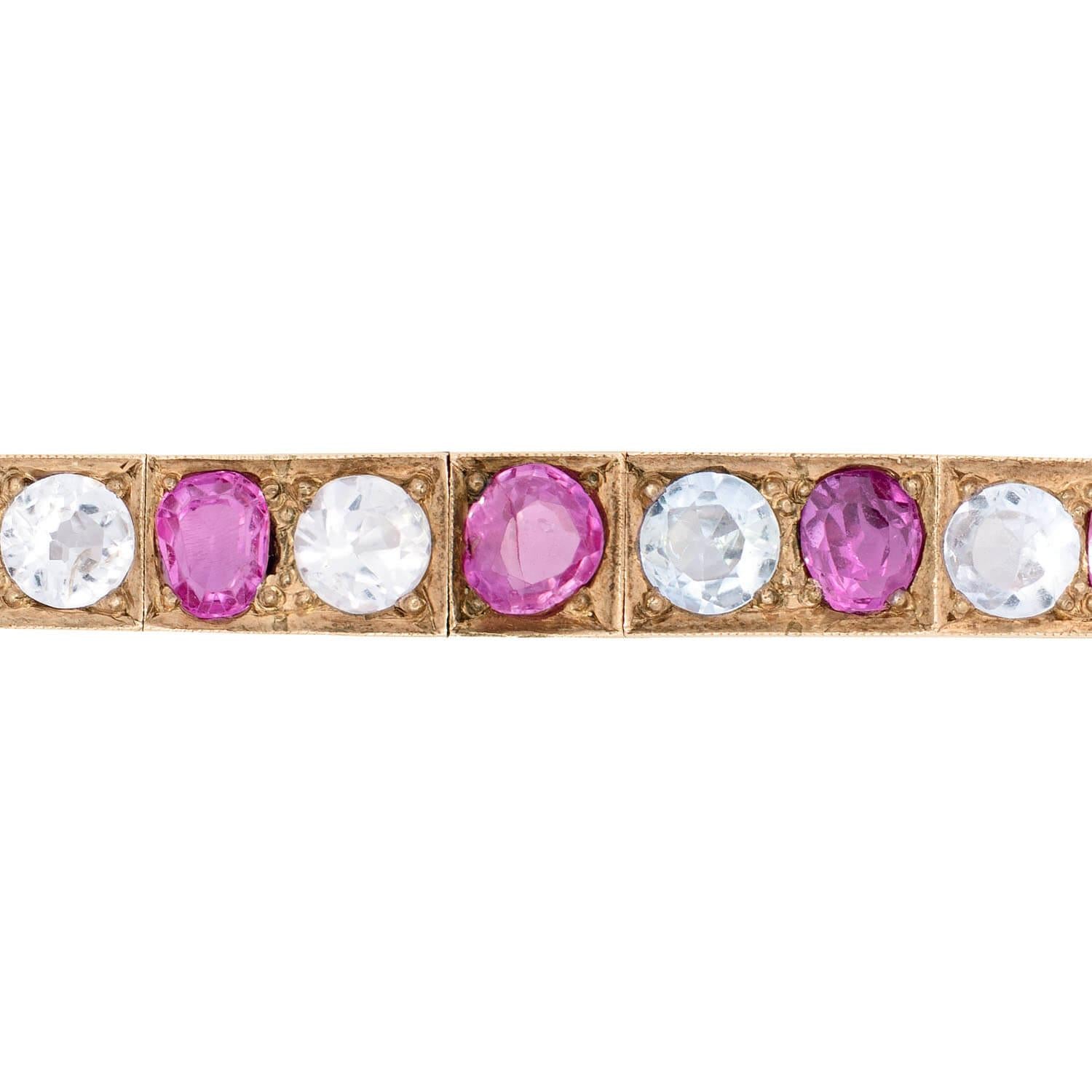 Victorian Style 14k Gold Ruby & Sapphire Line Bracelet for Women - Elegant Jewelry Gift for Wedding, Anniversary & Special Occasions