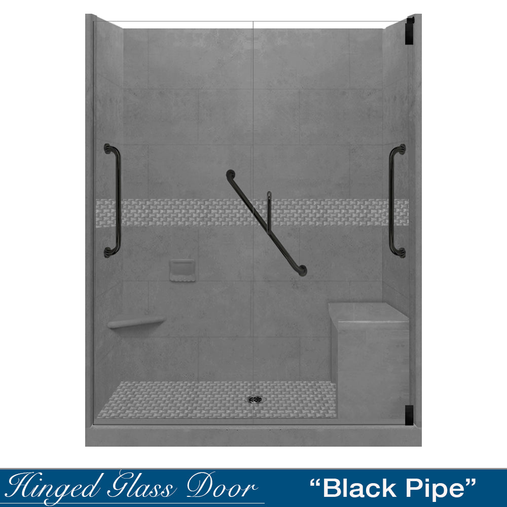 Freedom 60 Alcove Wet Cement Sistine Stone & Jewel Stone Accent DIY Shower Remodel Kit - Easy Bathroom Upgrade for Modern Home Renovation