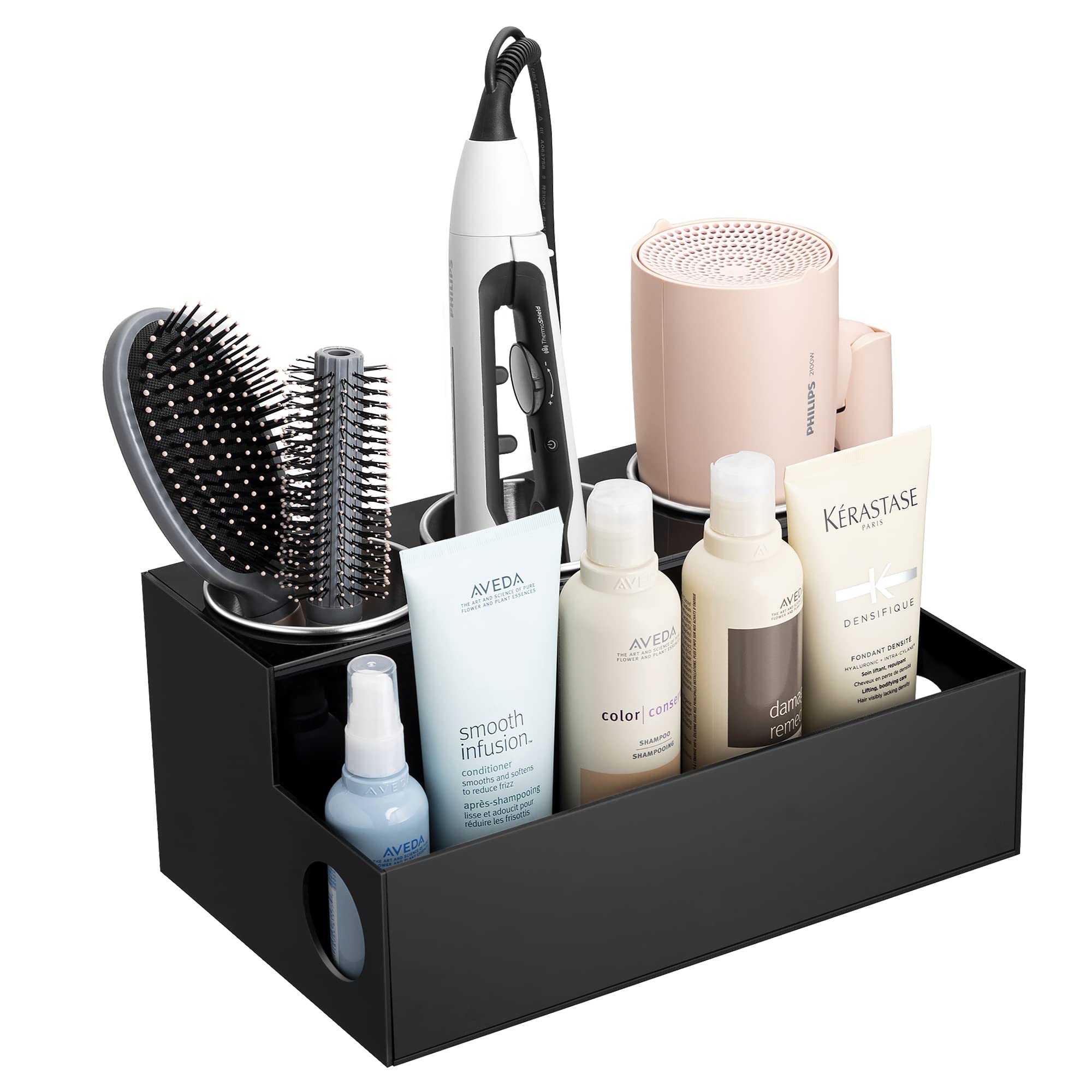 HBlife Black Acrylic Hair Tool Organizer - Hair Styling Tools Holder & Blow Dryer Stand - Storage Caddy for Hair Brushes & Styling Accessories - Perfect for Salon, Bathroom & Vanity Organization
