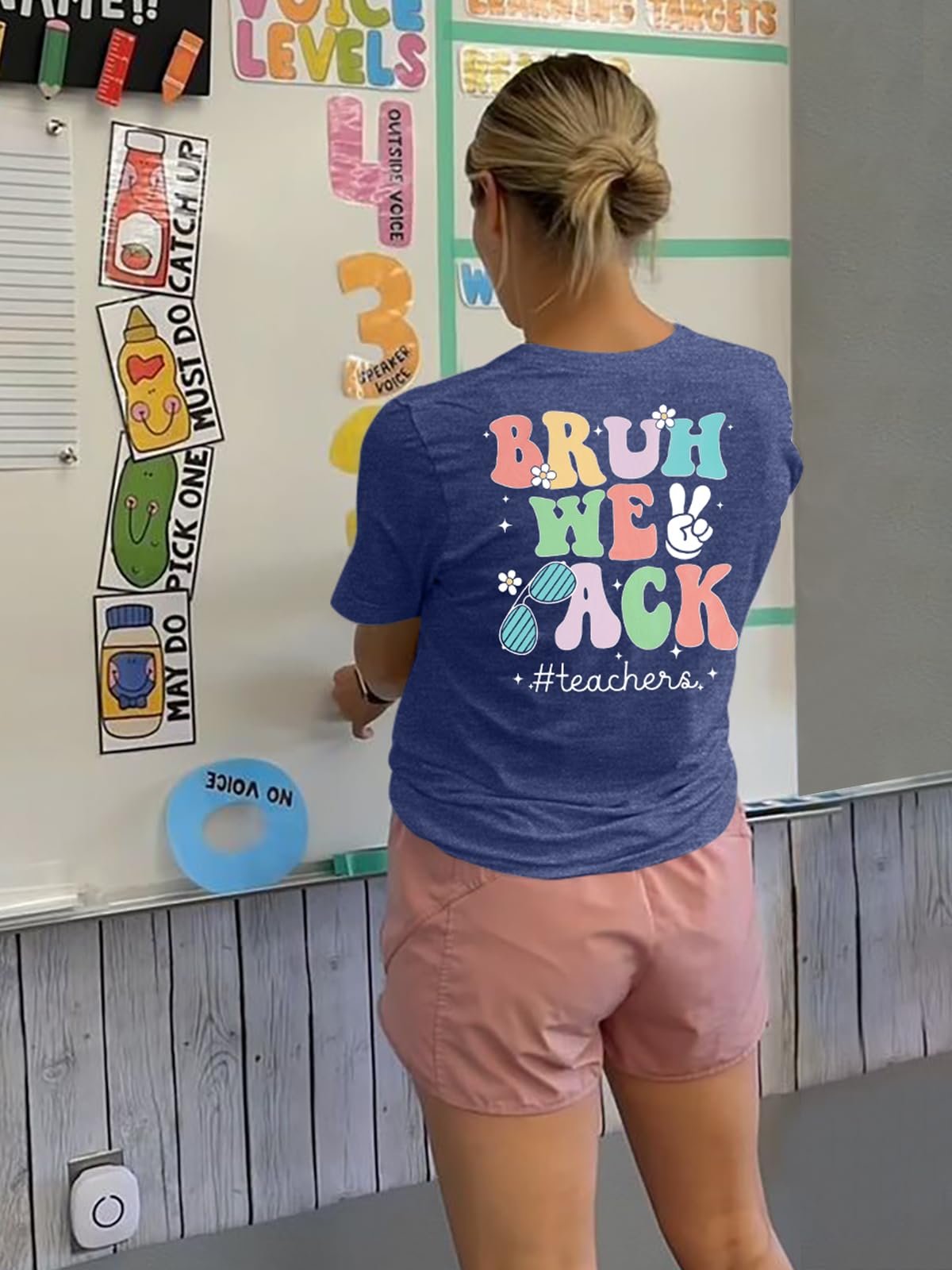 Back to School Shirt for Women - First Day Teacher T-Shirt with 'Bruh We Back' Graphic - Cute Short Sleeve Tee for Classroom, Teaching & School Events