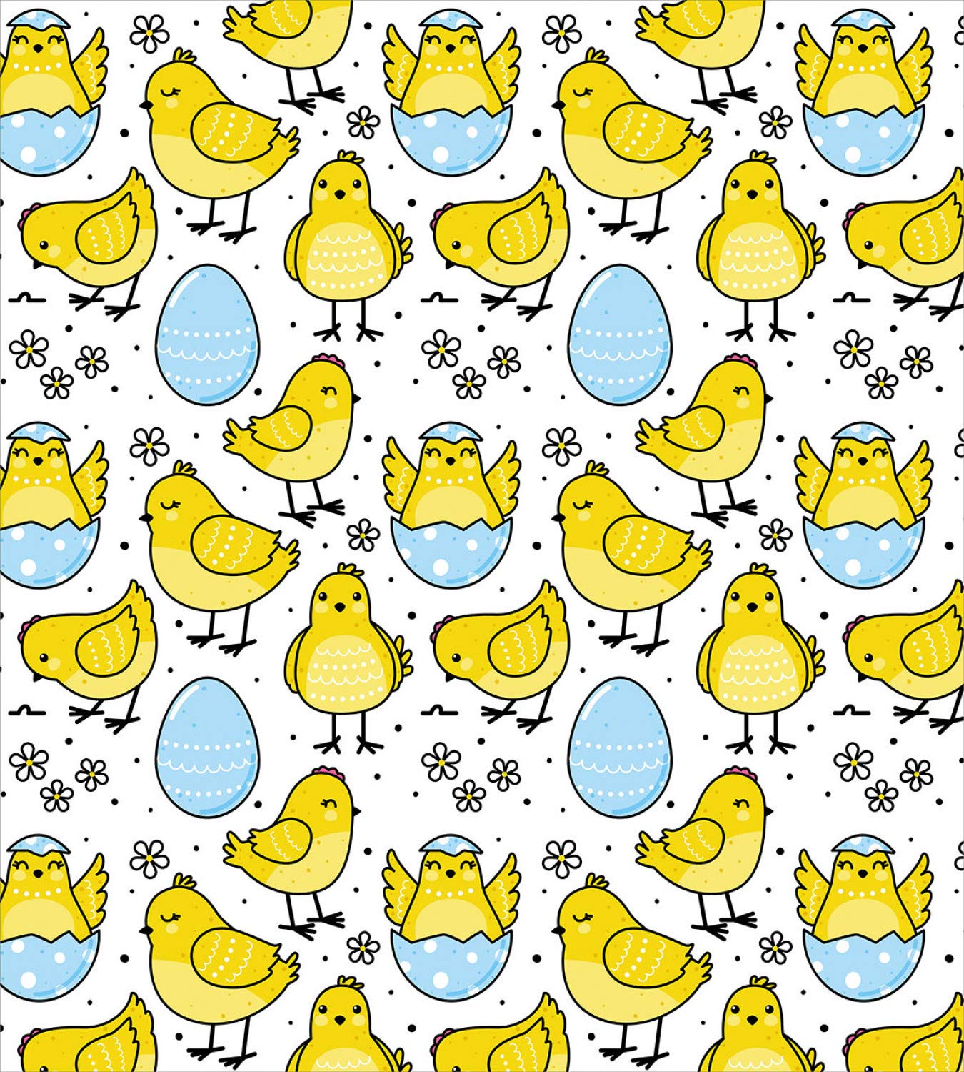 Ambesonne Farm Animal Duvet Cover Set - Chick & Cracked Easter Egg with Daisy Motifs, 3-Piece King Size Bedding with 2 Pillow Shams in Yellow, Pale Blue & White | Perfect for Easter Decor, Farmhouse Style Bedrooms & Spring Themed Home Decor