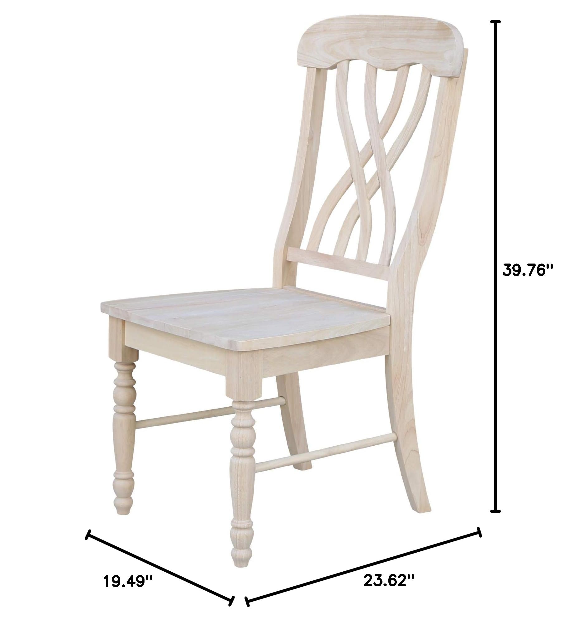 IC International Concepts Latticeback Chairs - Unfinished Wooden Dining Chairs Set of 2 - Rustic Farmhouse Kitchen Furniture for Home & Restaurant Decor