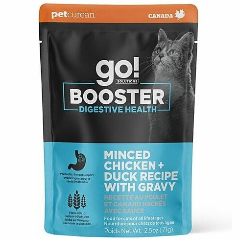 Go! Solutions Booster Digestive Health Wet Cat Food - Minced Chicken & Duck with Gravy | Supports Sensitive Stomach & Healthy Digestion | Perfect for Adult Cats with Food Sensitivities