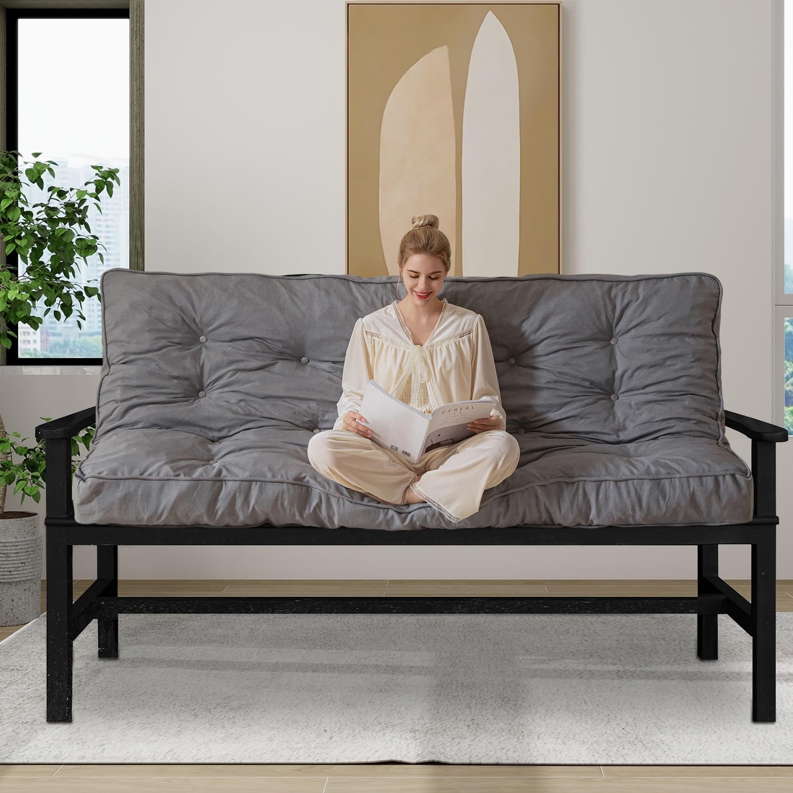 MAXYOYO 6-Inch Thick Futon Mattress with Shredded Foam Filling - Medium Firm Grey Sofa Bed Couch Mattress for Guest Room, Dorm, Apartment & Small Spaces (Frame Not Included)