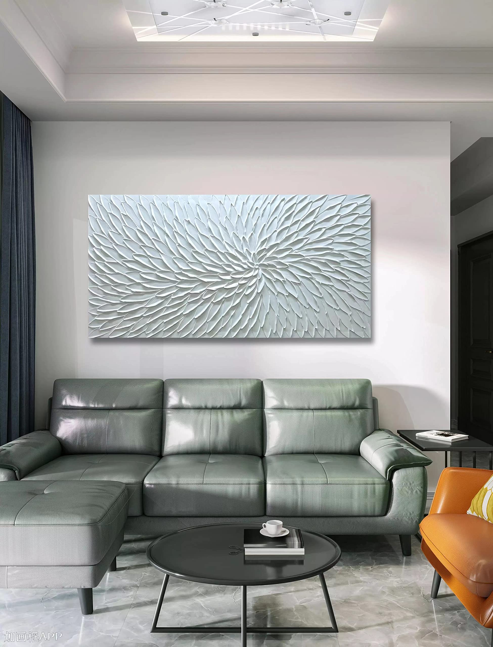 Yika Art Hand Painted Abstract Oil Painting on Canvas - Modern White Flower Thick Texture Wall Art Decor 30x60 inches - Perfect for Living Room, Bedroom & Office Decor