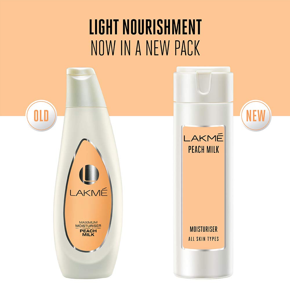 Lakmé Peach Milk Moisturizer Body Lotion - Lightweight, Non-Sticky, 12-Hour Hydration, 120ml - Perfect for Dry Skin & Daily Moisturizing Routine