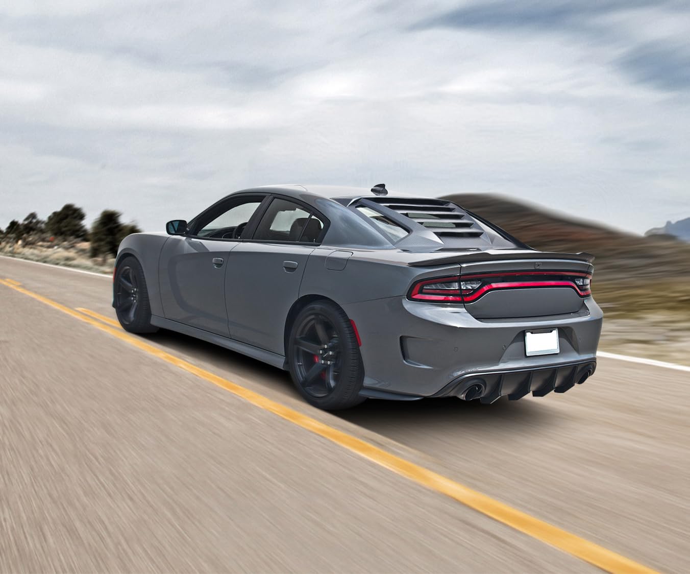 IKON MOTORSPORTS Rear Window Louver for 2011-2023 Dodge Charger | Carbon Fiber Print Sun Shade & Windshield Scoop | Perfect for Car Shows, Racing & Summer Sun Protection