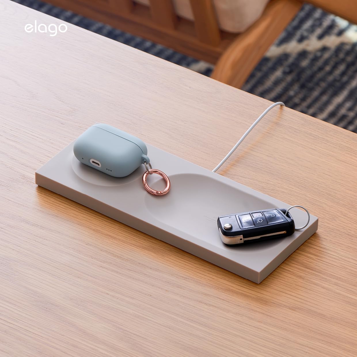 elago MagSafe Charging Tray - Wireless Charging Stand for iPhone 16/15/14/13/12, AirPods & Qi-Compatible Devices | Sand Pink | Nightstand Organizer & Desk Charging Station (Cable Not Included)