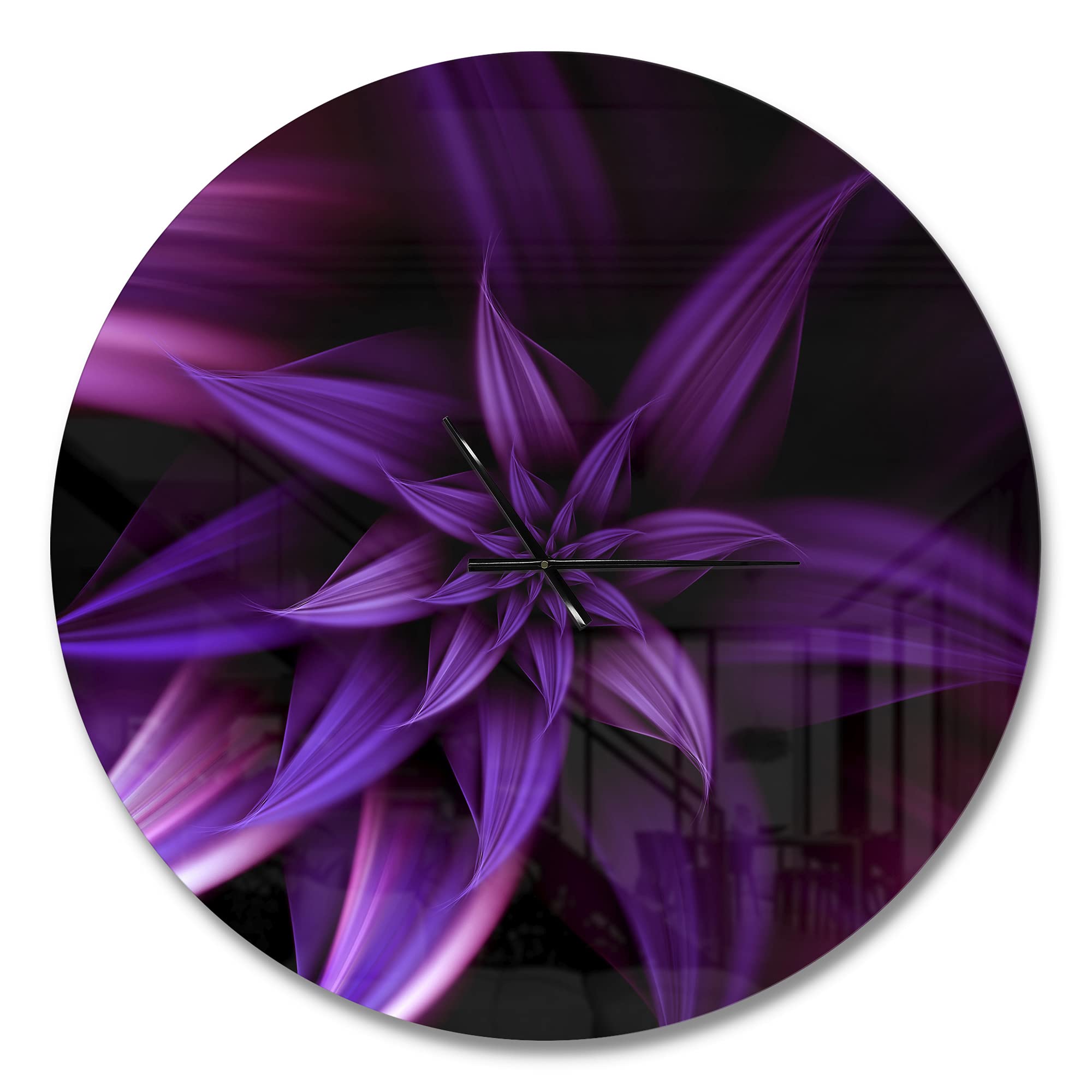DesignQ 'Fractal Flower Purple' Modern Wall Clock - Silent Non-Ticking Battery Operated Round Clock for Home, Bedroom, Bathroom, Office & Living Room Decor - Perfect for Contemporary Spaces & Gift Giving