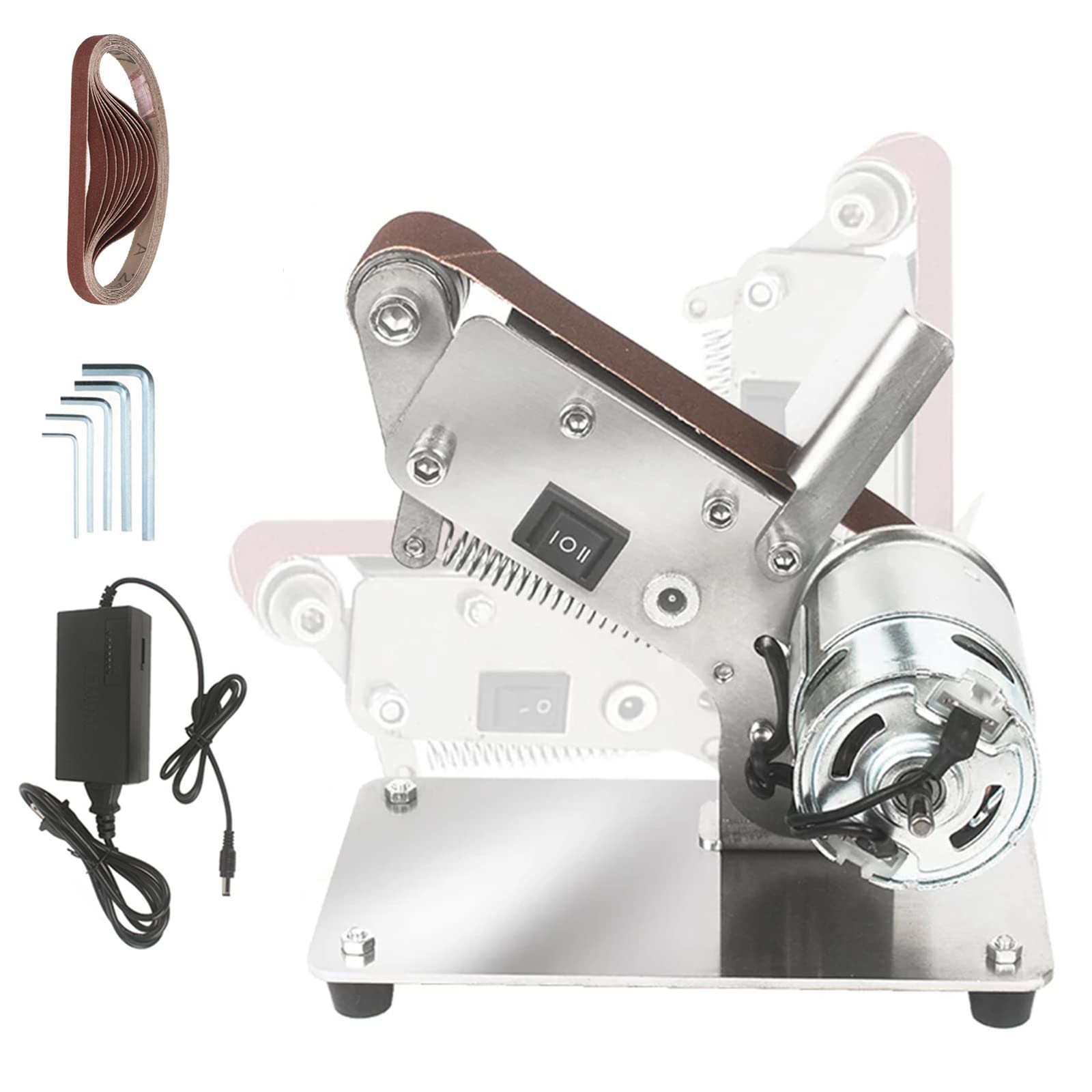 Mini Belt Sander - 775 Motor Electric Polishing & Grinding Machine for DIY Knife Sharpening, Woodworking, Metal & Resin Projects | Adjustable Sanding Tool with Wrenches & Sand Belts | Perfect for Home Workshops, Crafting & Professional Use