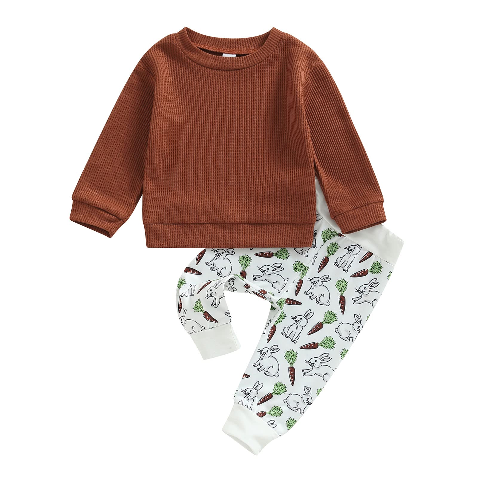 Easter Outfits for Baby Boys - 2-Piece Long Sleeve Waffle Sweatshirt & Bunny Pants Set | Spring Toddler Clothes for Holiday Photos & Family Gatherings