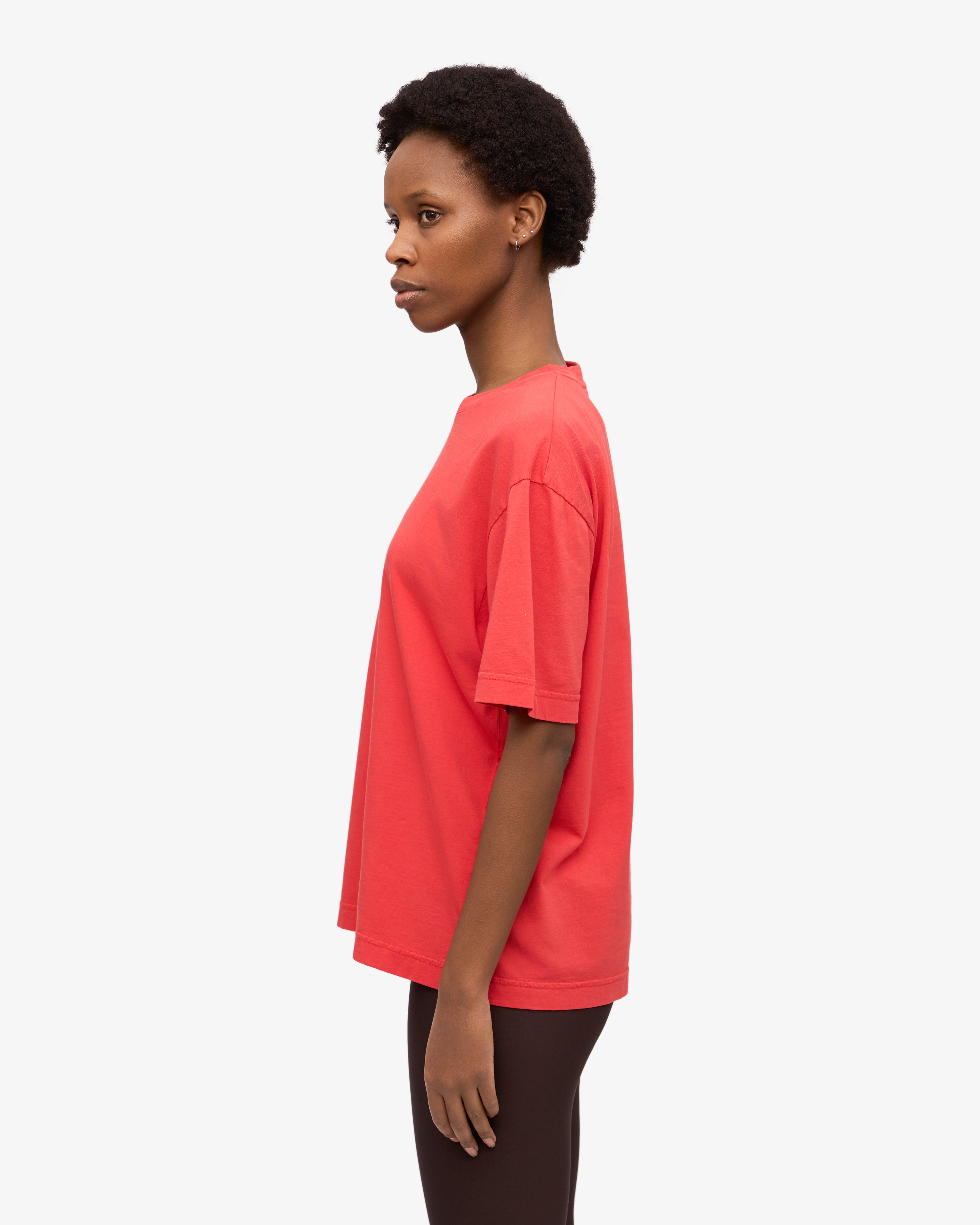 Organic Oversized T-Shirt for Women - Soft Red Tangerine Cotton Tee - Casual Loungewear & Streetwear Fashion