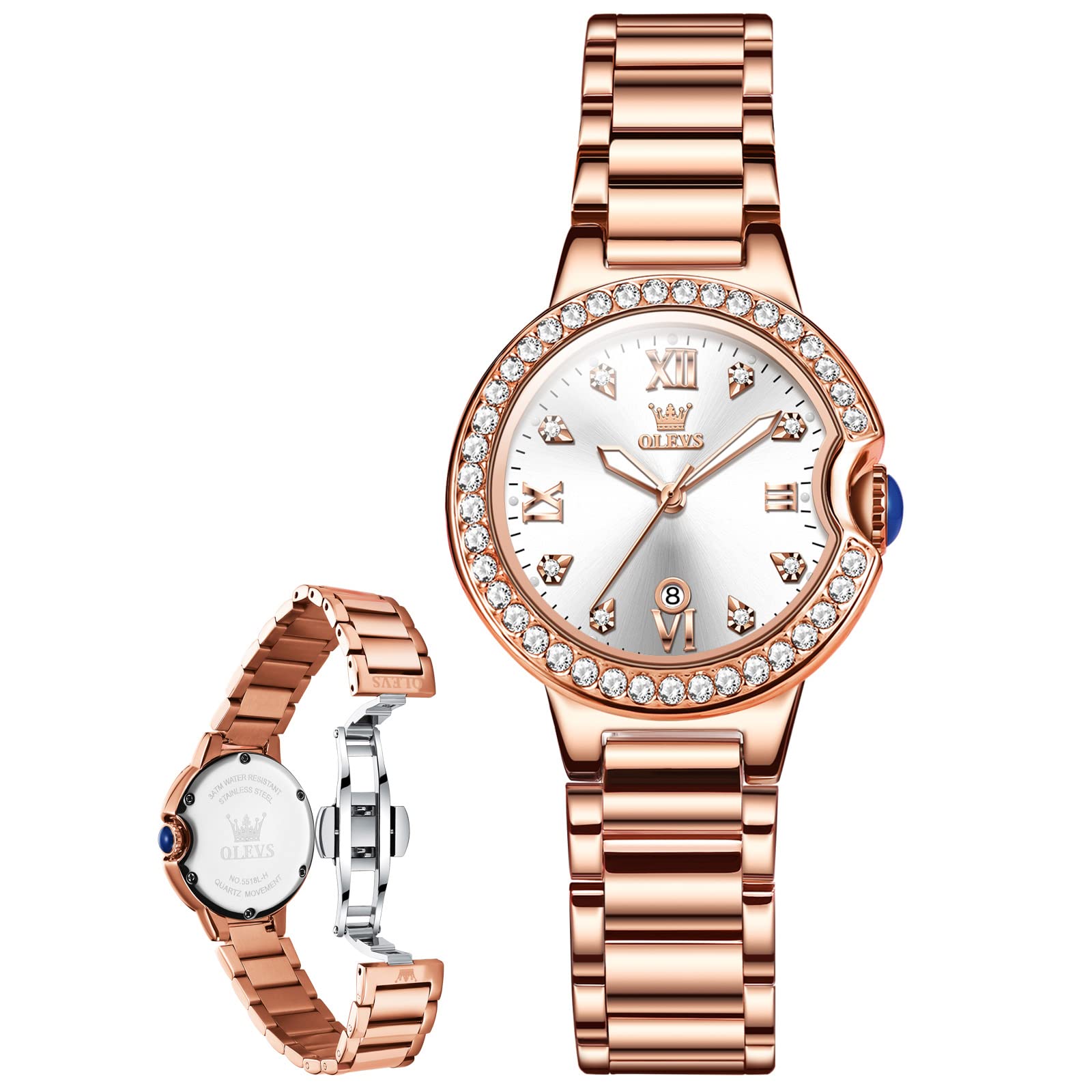 OLEVS Women's Analog Quartz Watch with Diamond Dial, Rose Gold Stainless Steel Strap, Luminous Waterproof Ladies Dress Watch - Perfect for Office, Party & Everyday Wear