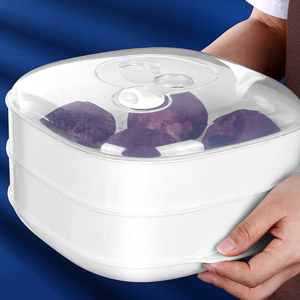 Cabilock Microwave Steamer Set - 3-Piece BPA-Free Food Grade Plastic Containers with Lids for Vegetables, Dumplings & Buns - Perfect for Quick Healthy Meals, Office Lunches & Meal Prep
