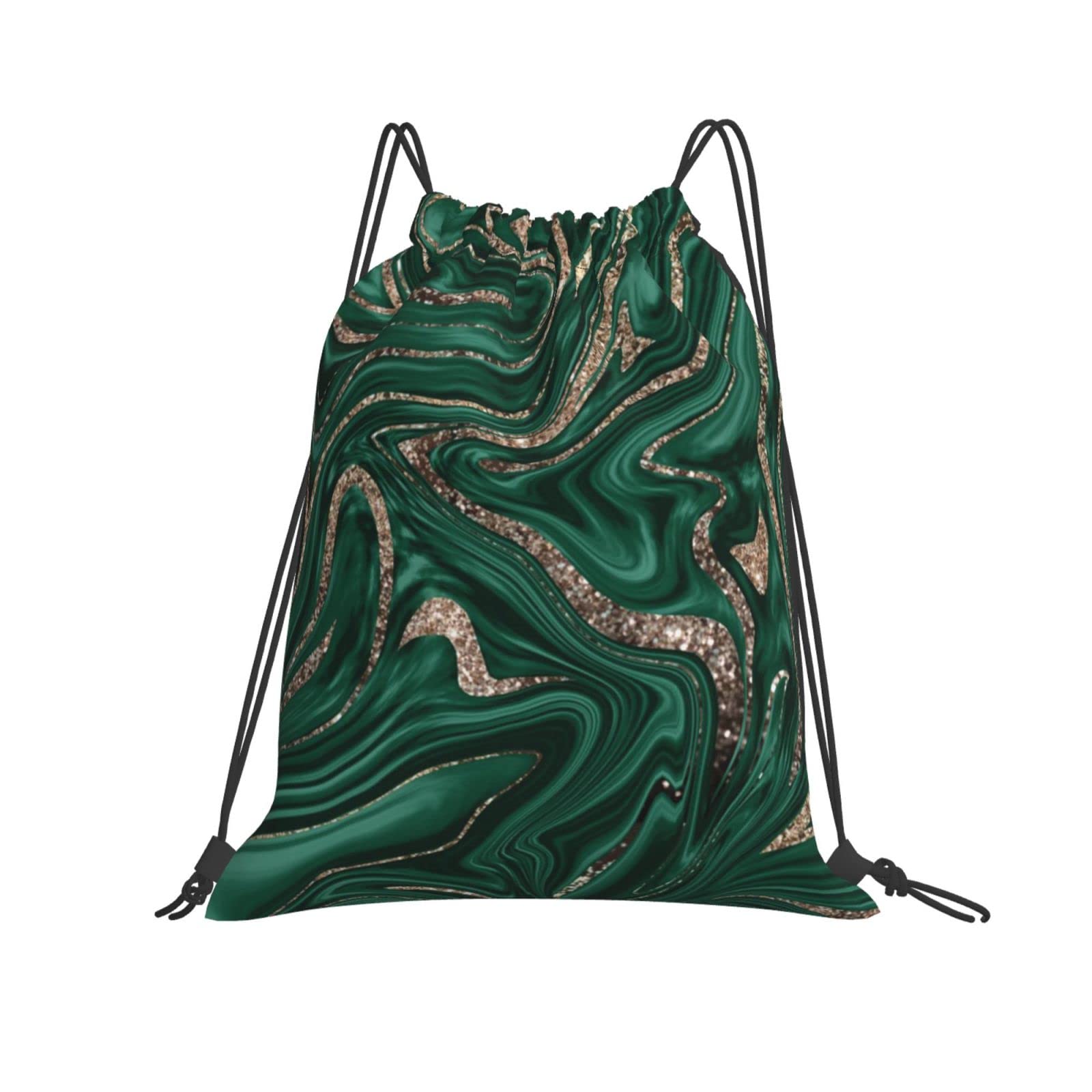 Emerald Green Marble Drawstring Backpack - Lightweight Gym Sackpack for Women, Men & Kids - Perfect for Sports, School & Travel