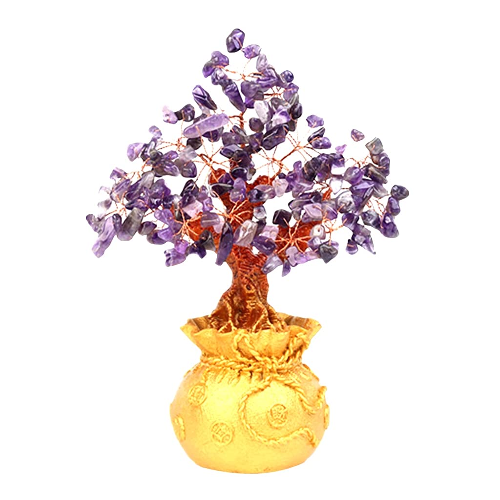 7 Inch Natural Quartz Crystal Money Tree - Feng Shui Wealth & Luck Bonsai for Office Desk, Home Decor | Purple Crystal Decoration for Good Fortune & Positive Energy