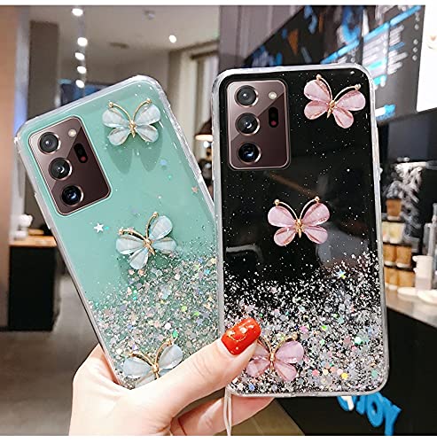 **Samsung Galaxy S9 Crossbody Phone Case - Sparkling Butterfly Glitter Bling with Paillette Stars & Diamond Design - Soft Flexible Silicone Protective Cover with Neck Strap (Pink) - Perfect for Hands-Free Use at Concerts, Shopping & Travel**