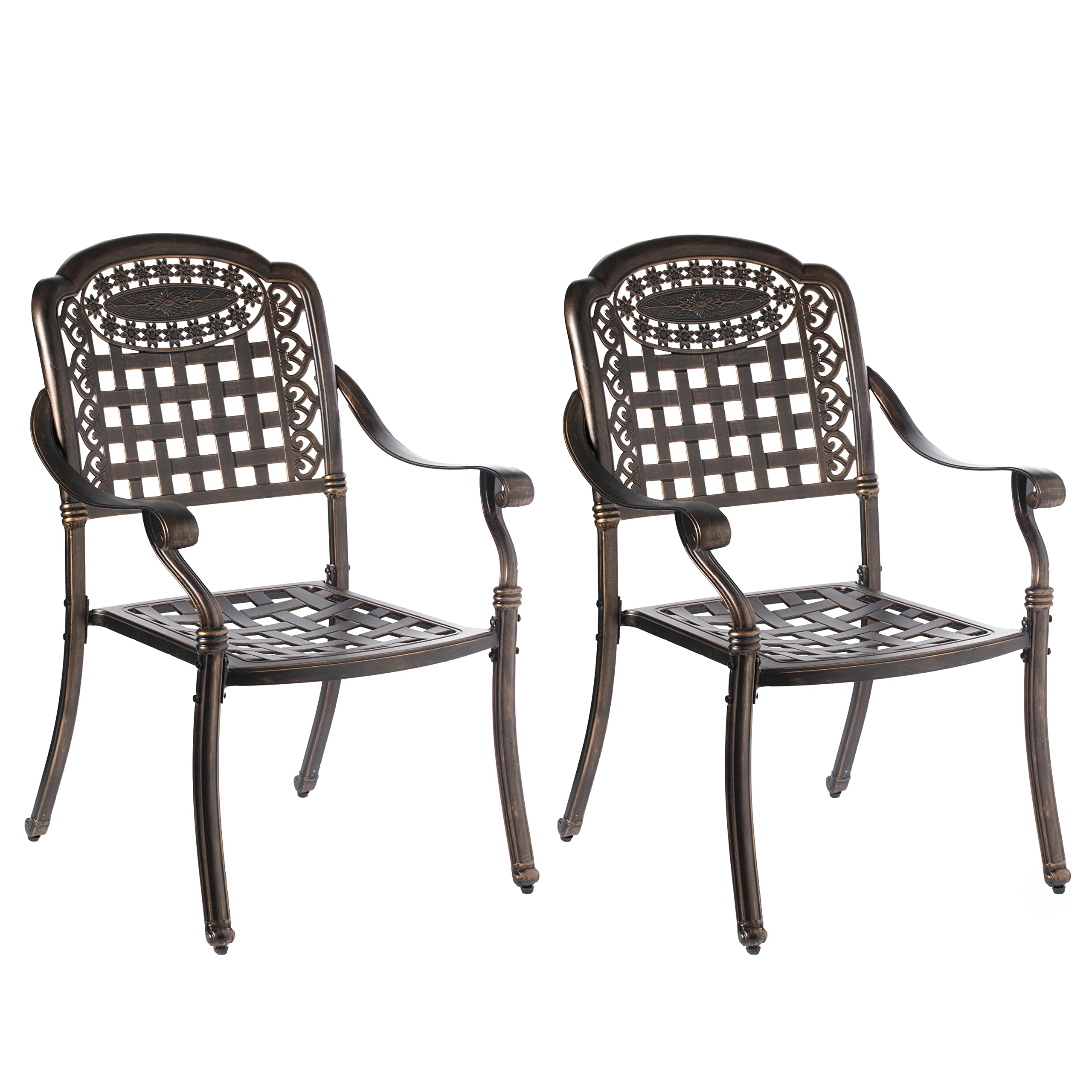 Gardenised Indoor & Outdoor Patio Bistro Chairs with Armrests - Bronze Dining Set (2 Chairs + 1 Table) - Durable Cast Aluminum Furniture for Backyard, Garden, Cafe & Restaurant Use