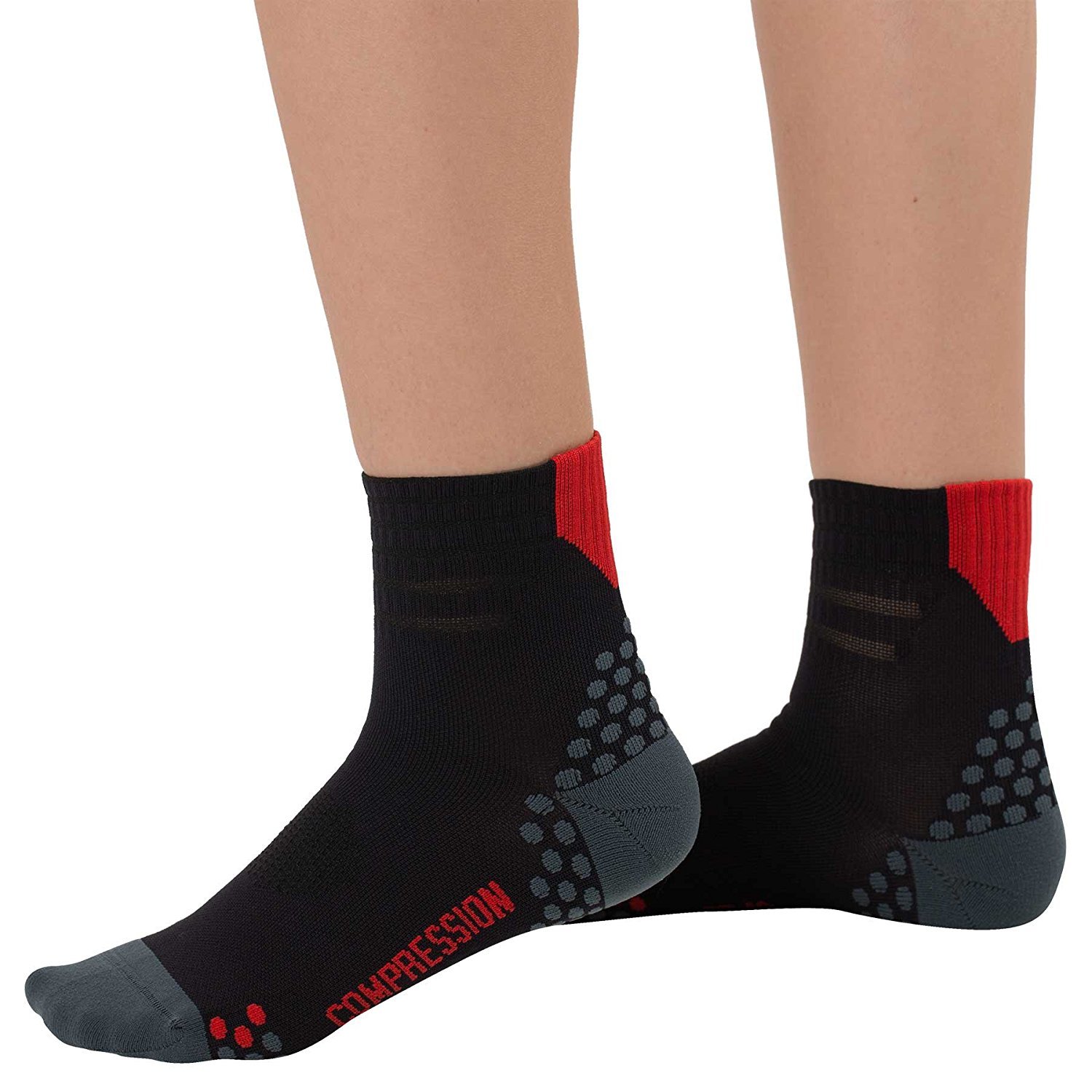 Breathable Compression Ankle Socks for Running & Sports - Moisture Wicking, Cushioned Dot Padding for Arch Support - Ideal for Jogging, Gym Workouts & Hiking