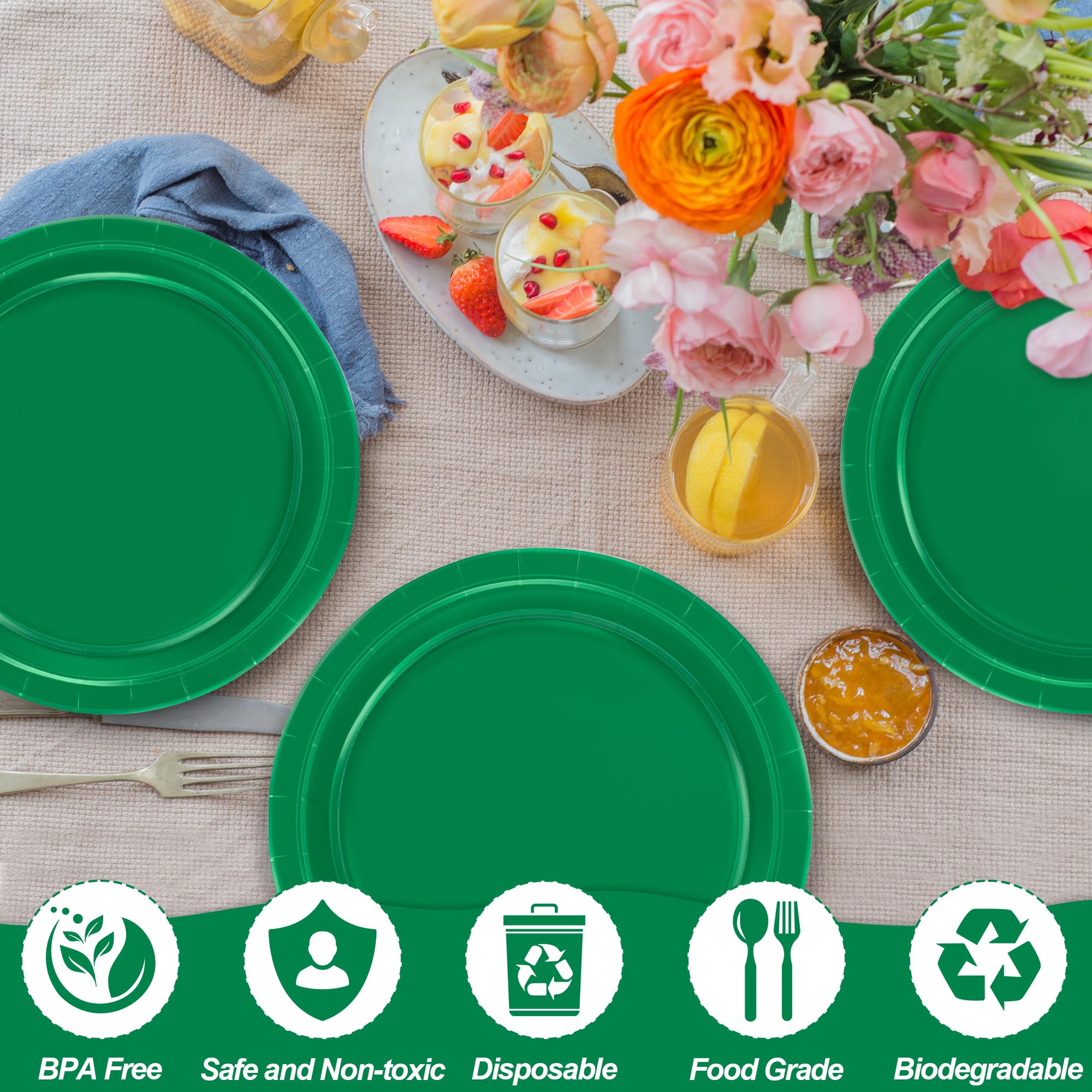 50-Pack 9 Inch Heavy Duty Disposable Paper Plates - Eco-Friendly Round Dinner Plates for Parties, Picnics, Birthdays & St. Patrick's Day - Durable Green Paper Plates for Daily Use, BBQ, Camping & Family Gatherings
