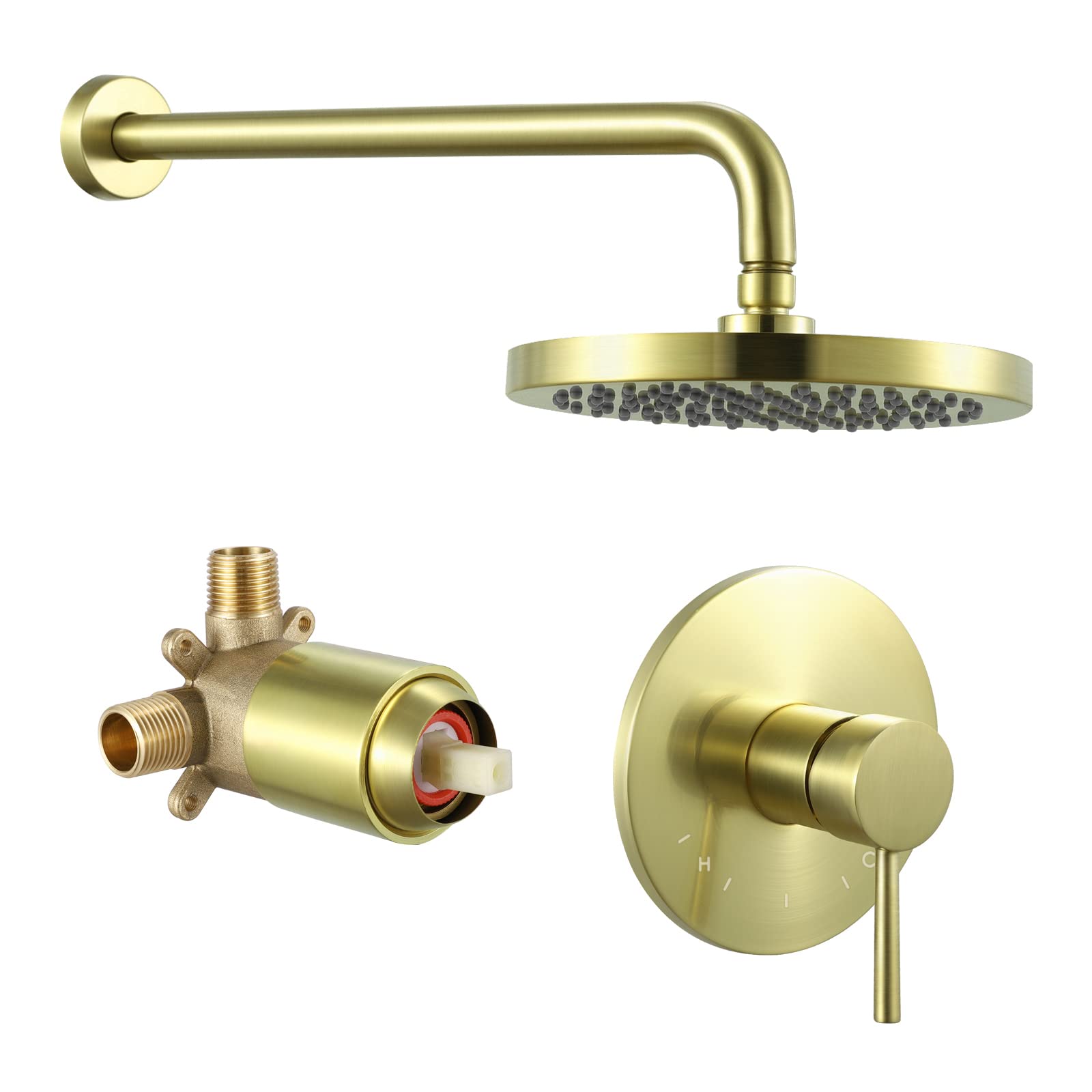 Premium KES Rain Shower System - Brushed Gold Rainfall Shower Head with Single Function & Rough-In Valve Trim Kit (Model XB6202-BZ) for Luxurious Bathroom Upgrade - Perfect for Master Bath, Spa Retreat & Modern Home Renovation